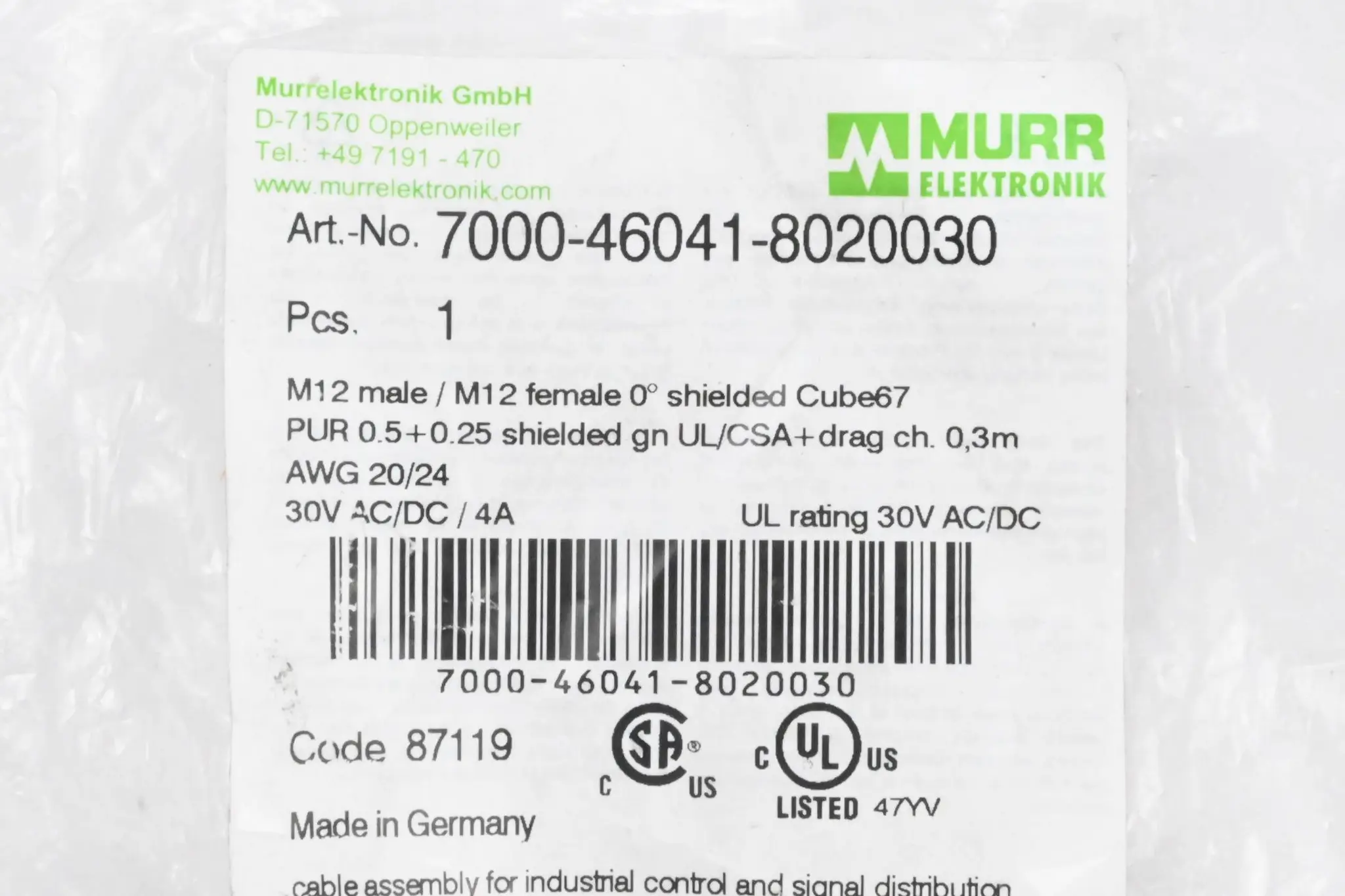 Produktfoto 1 von Murr Elektronik Steckverbinder 7000-46041-8020030 0,3m