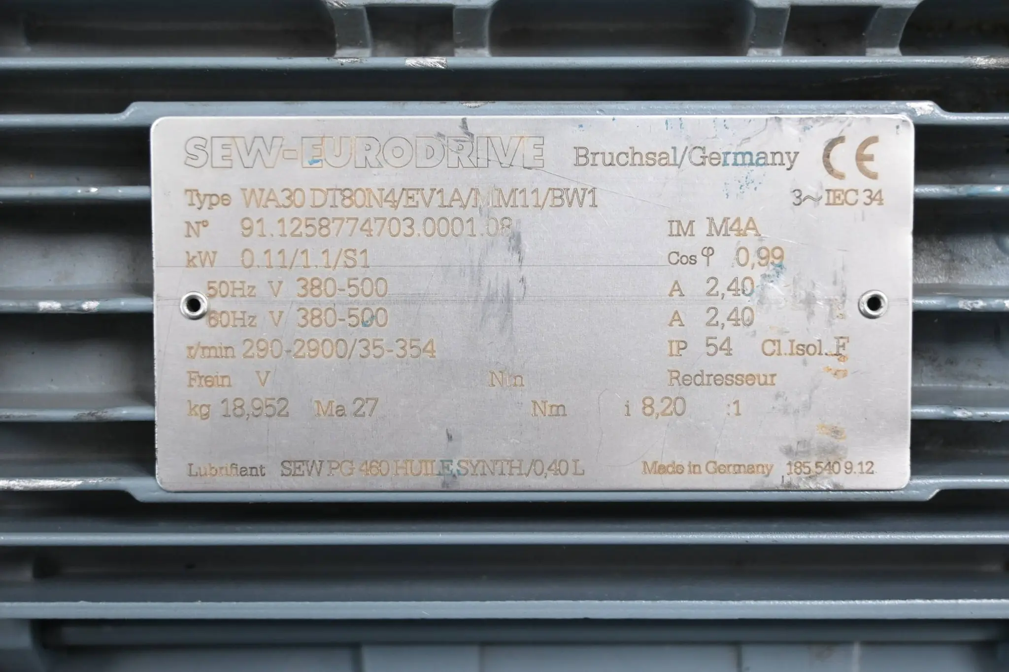 Produktfoto 1 von SEW Eurodrive Getriebemotor WA30 DT80N4/EV1A/MM11/BW1 inkl. MM11C-503-00