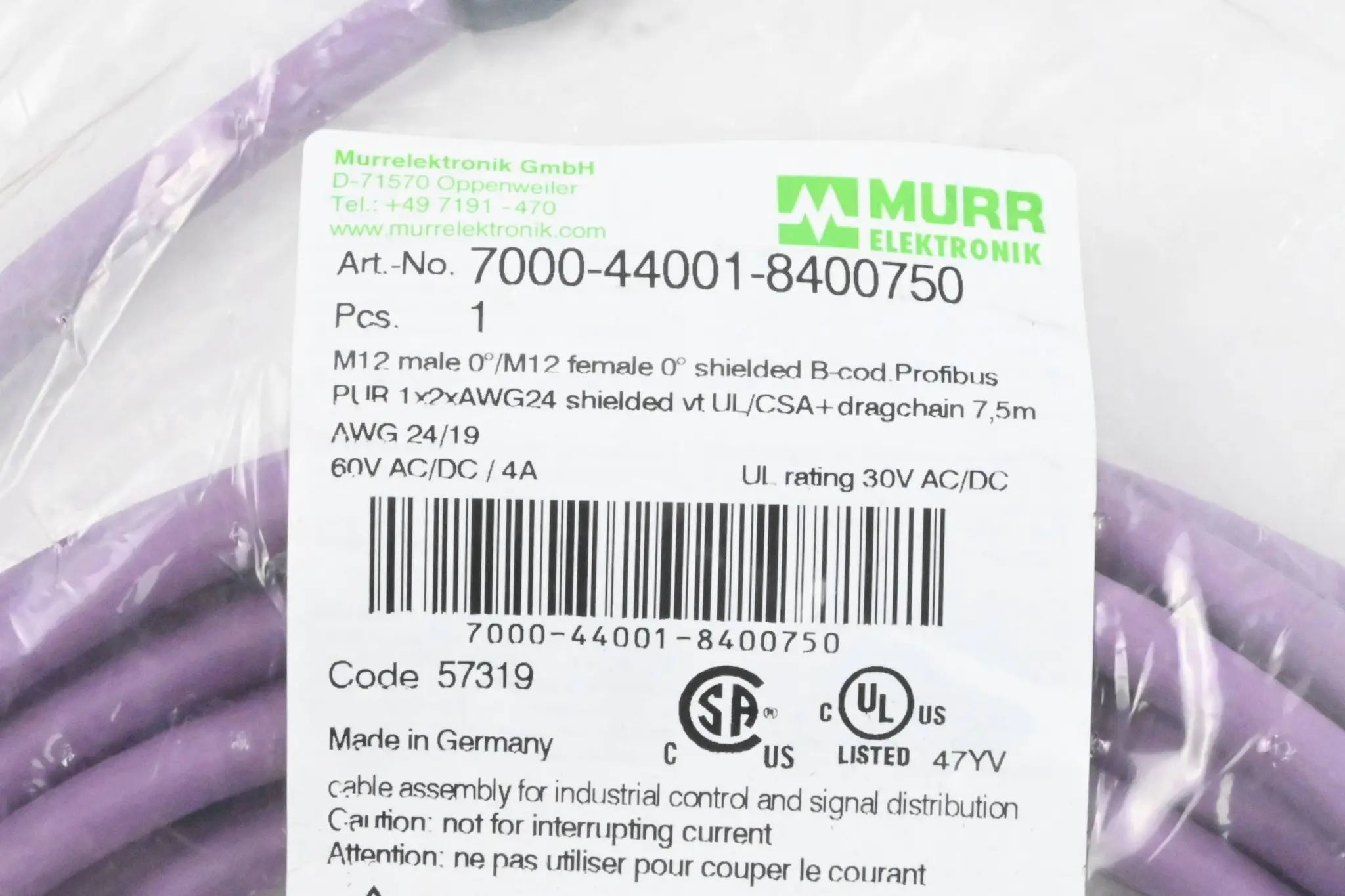 Produktfoto 1 von Murr Elektronik Steckverbinder 7000-44001-8400750 7,5m