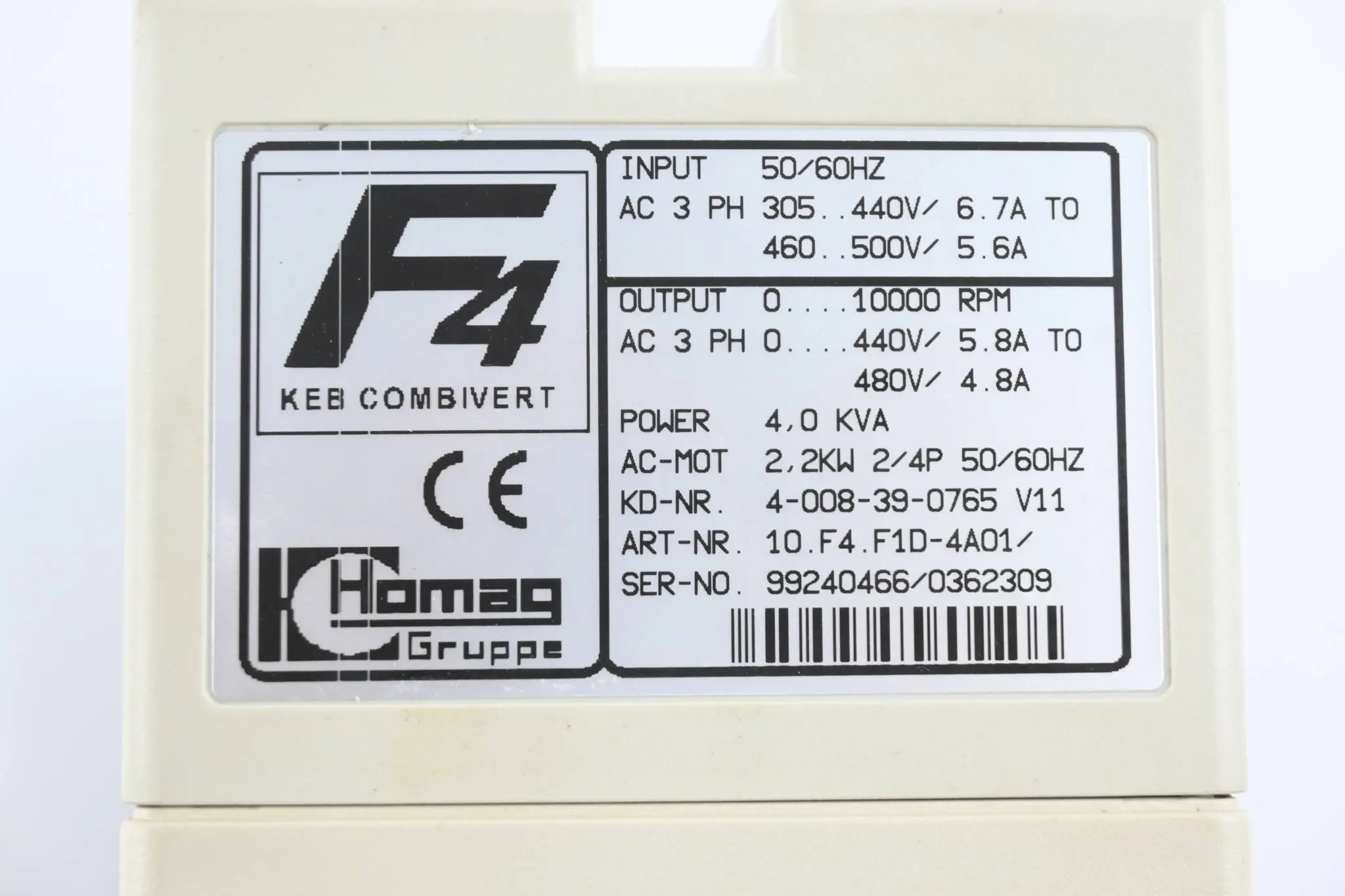Produktfoto 1 von KEB Combivert Frequenzumrichter 10.F4.F1D-4A01/ inkl. Panel 00.F4.010-1009
