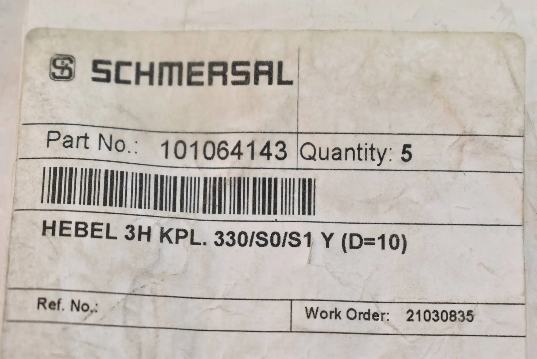 Produktfoto 1 von Schmersal Hebel 3H KPL. 330/S0/S1 Y ( 101064143 )