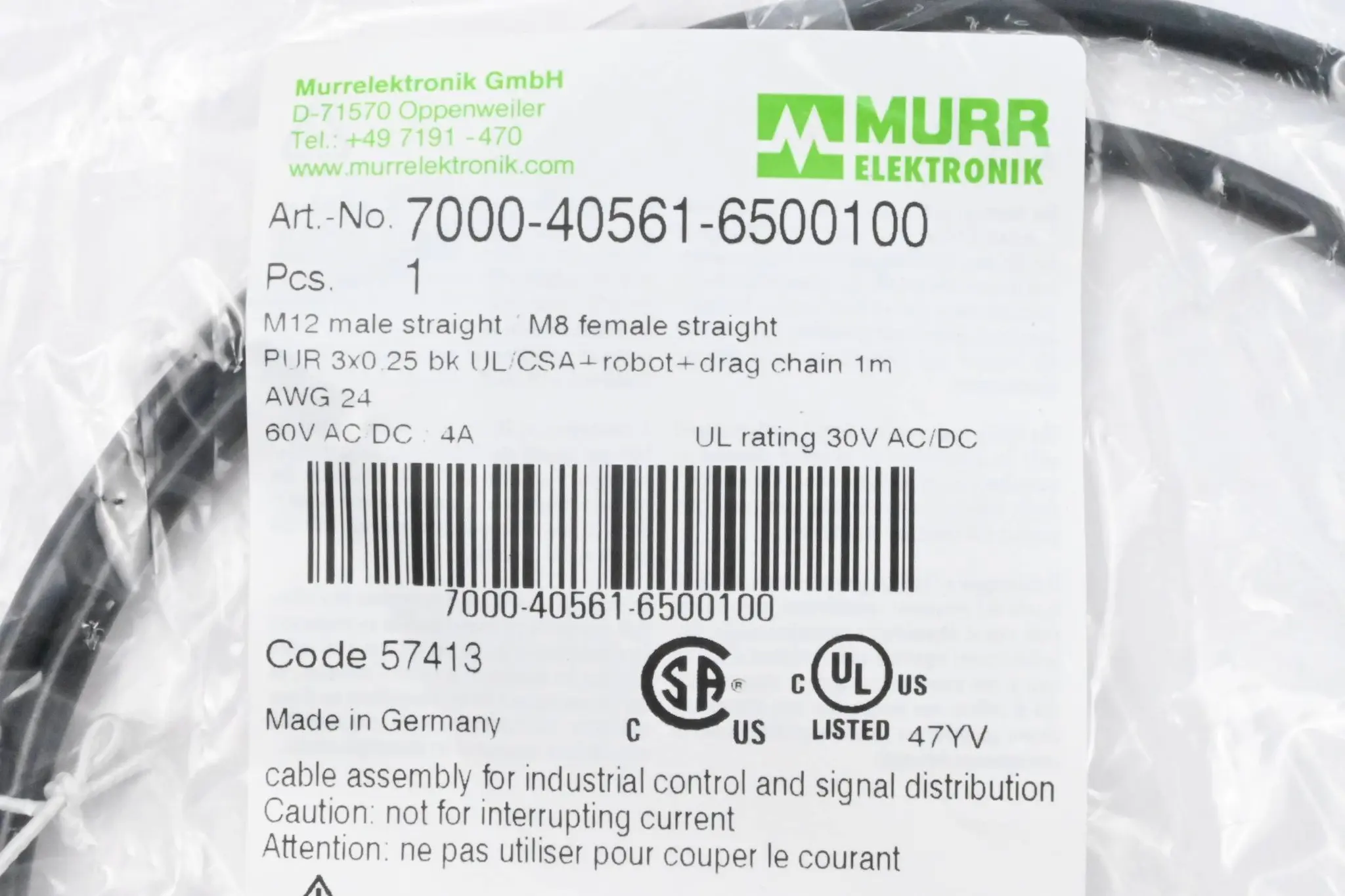 Produktfoto 1 von Murr Elektronik Steckverbinder 7000-40561-6500100 1m