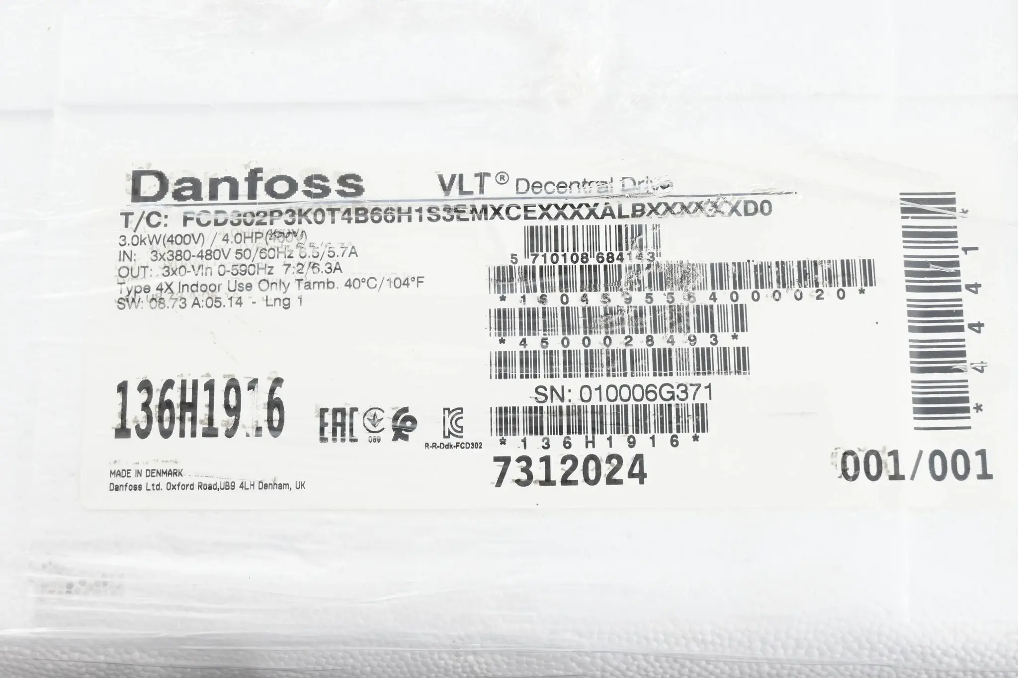Produktfoto 1 von Danfoss Frequenzumrichter FCD302P3K0T4B66H1S3EMXCEXXXXALBXXXXXXD0 ( 136H1916 )