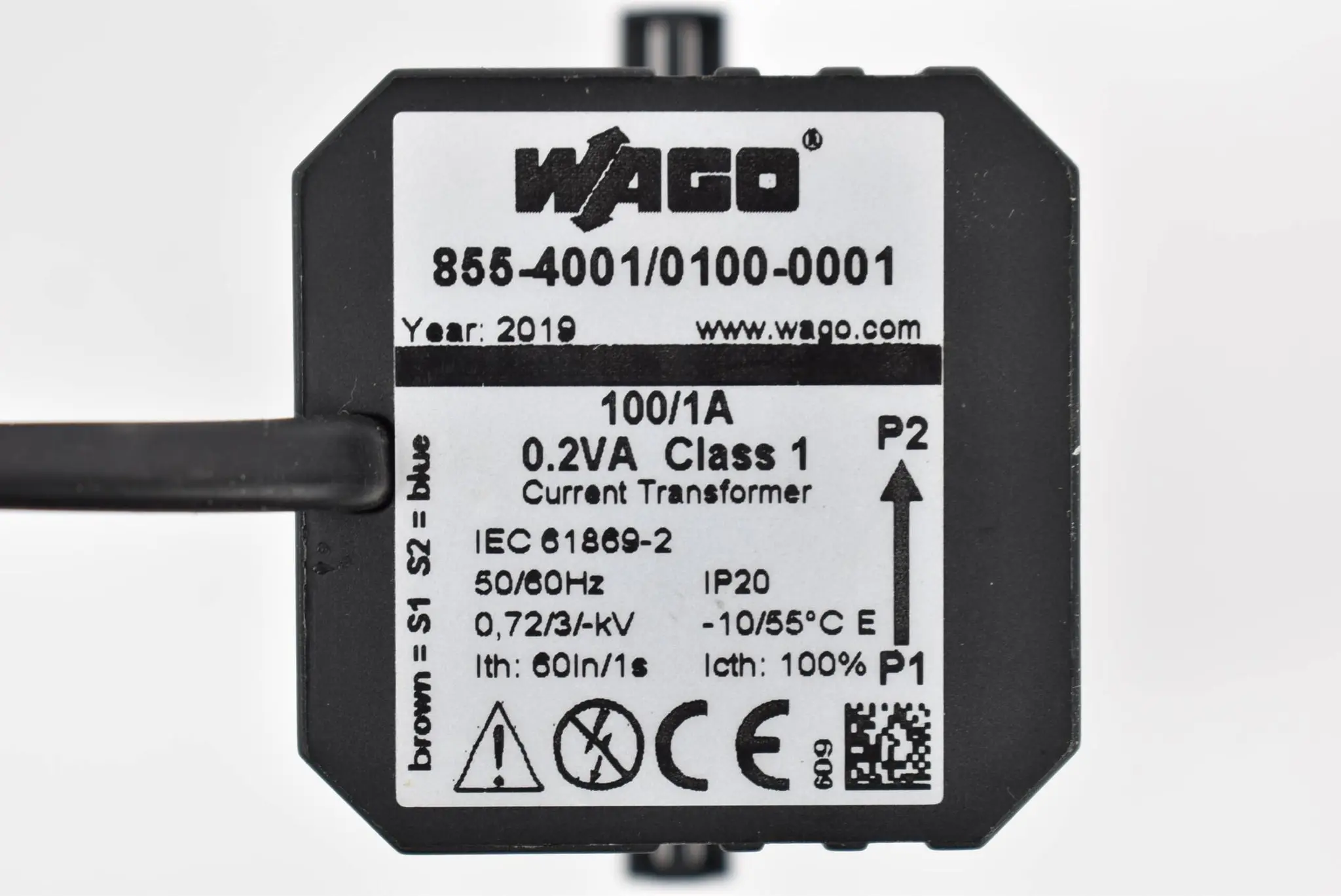 Produktfoto 1 von Wago Kabelumbau-Stromwandler 100/1A 0,2VA Class 1 855-4001/0100-0001