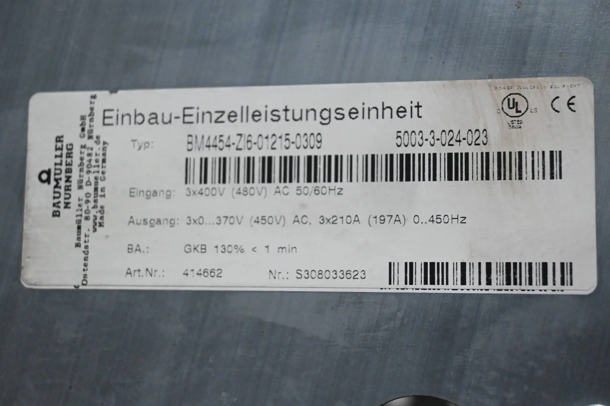 Produktfoto 1 von Baumüller Nürnberg Einbau-Einzelleistungseinheit BM4454-ZI6-01215-0309 / 414662