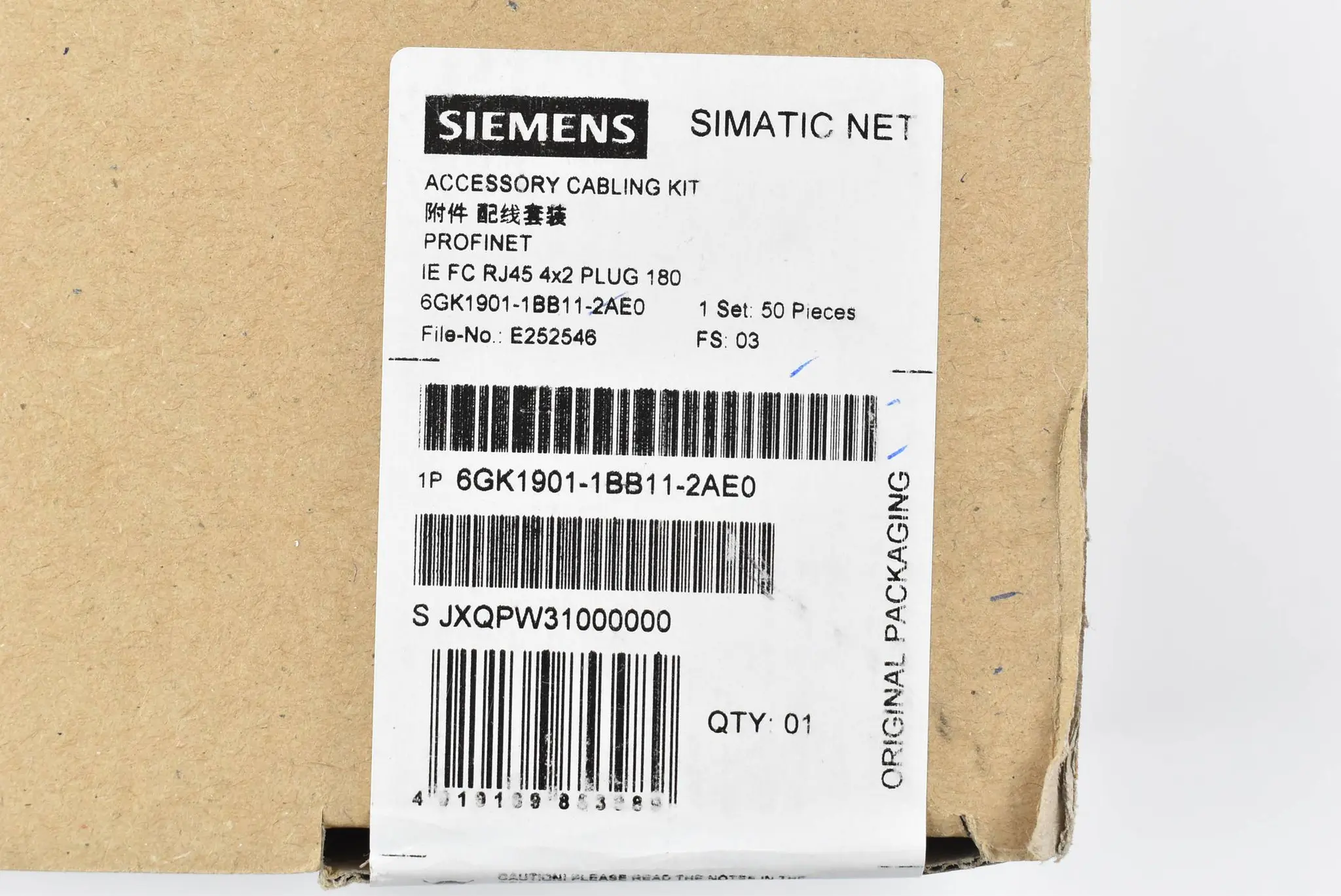 IE FC RJ45 Plug 180 4x2, RJ45 Steckverbinder mit FC Anschlusstechnik, 50 St.