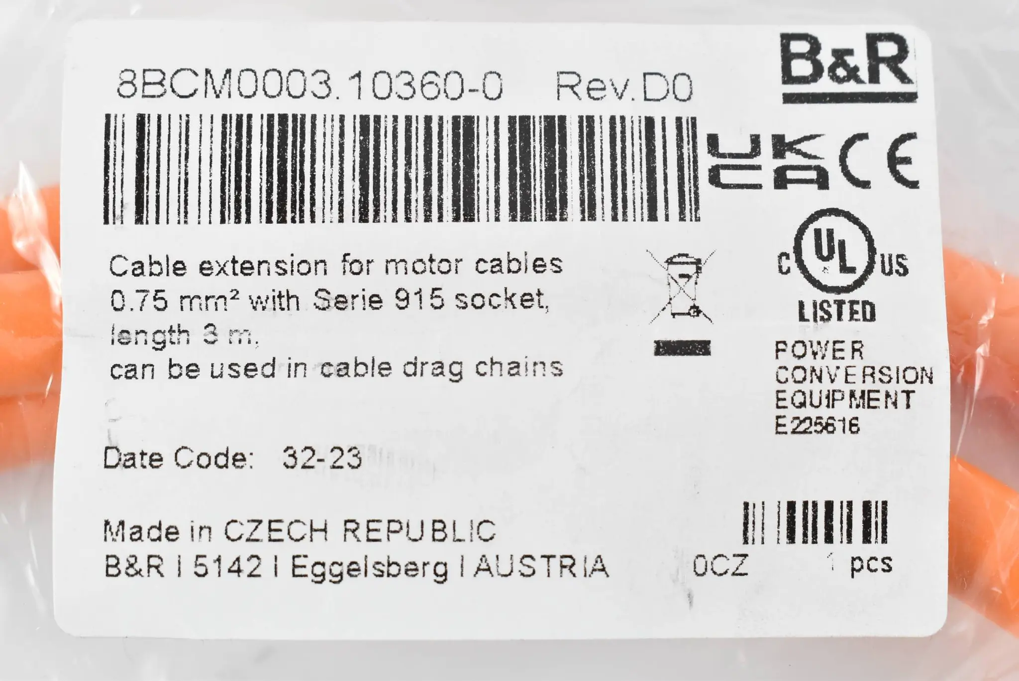 Produktfoto 1 von B&R Automation Motorkabel 0,75mm² 8BCM0003.10360-0 ( 3 m )