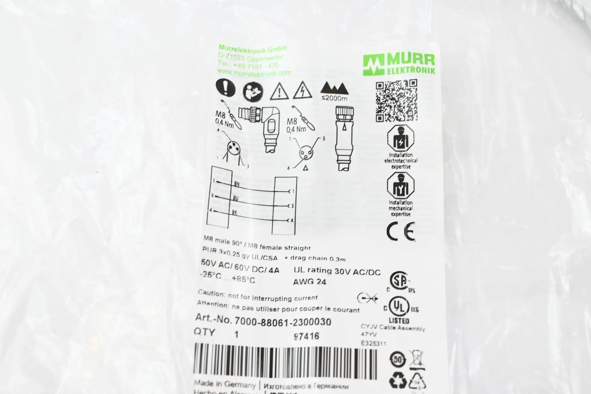 Produktfoto 1 von Murr Elektronik PUR 3x0.25 gr UL/CSA+schleppk. 0,3m ( 7000-88061-2300030 ) 97416