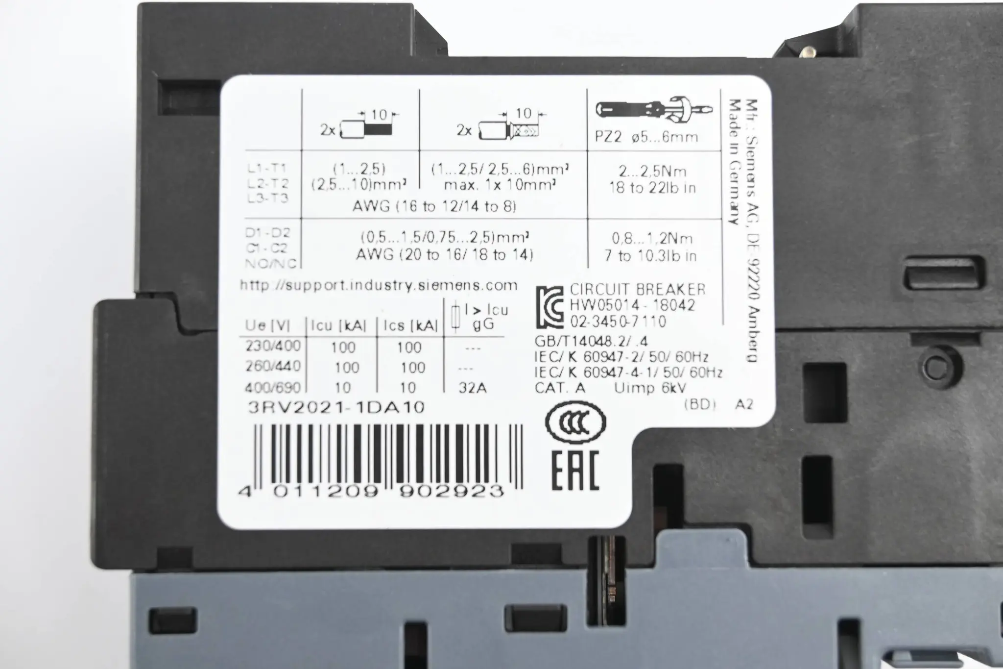 Produktfoto 1 von Siemens Sirius Leistungsschalter 3RV2021-1DA10 ( 3RV2 021-1DA10 )
