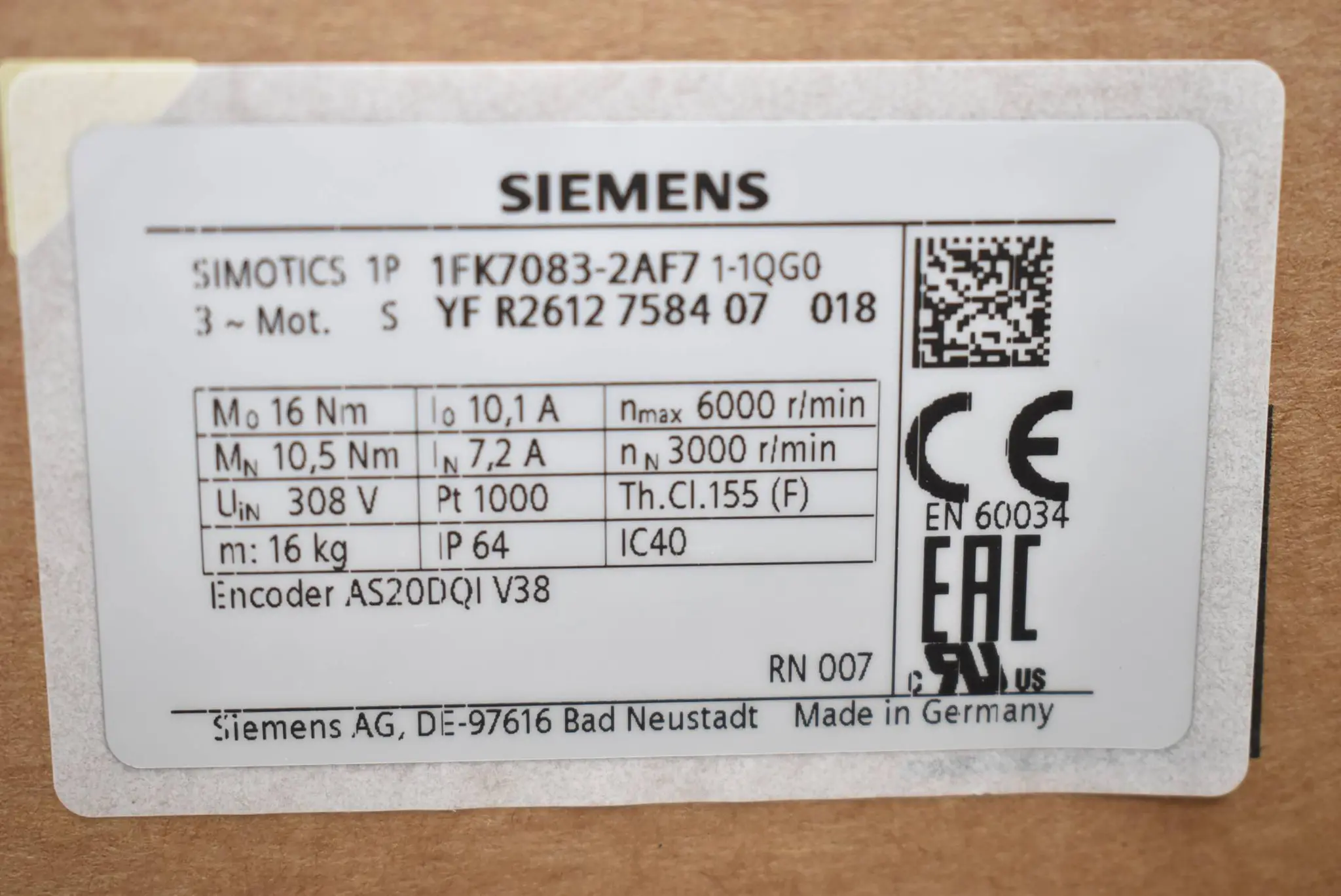 Produktfoto 1 von Siemens Simotics S Synchronmotor 1FK7083-2AF71-1QG0 ( 1FK7 083-2AF71-1QG0 )