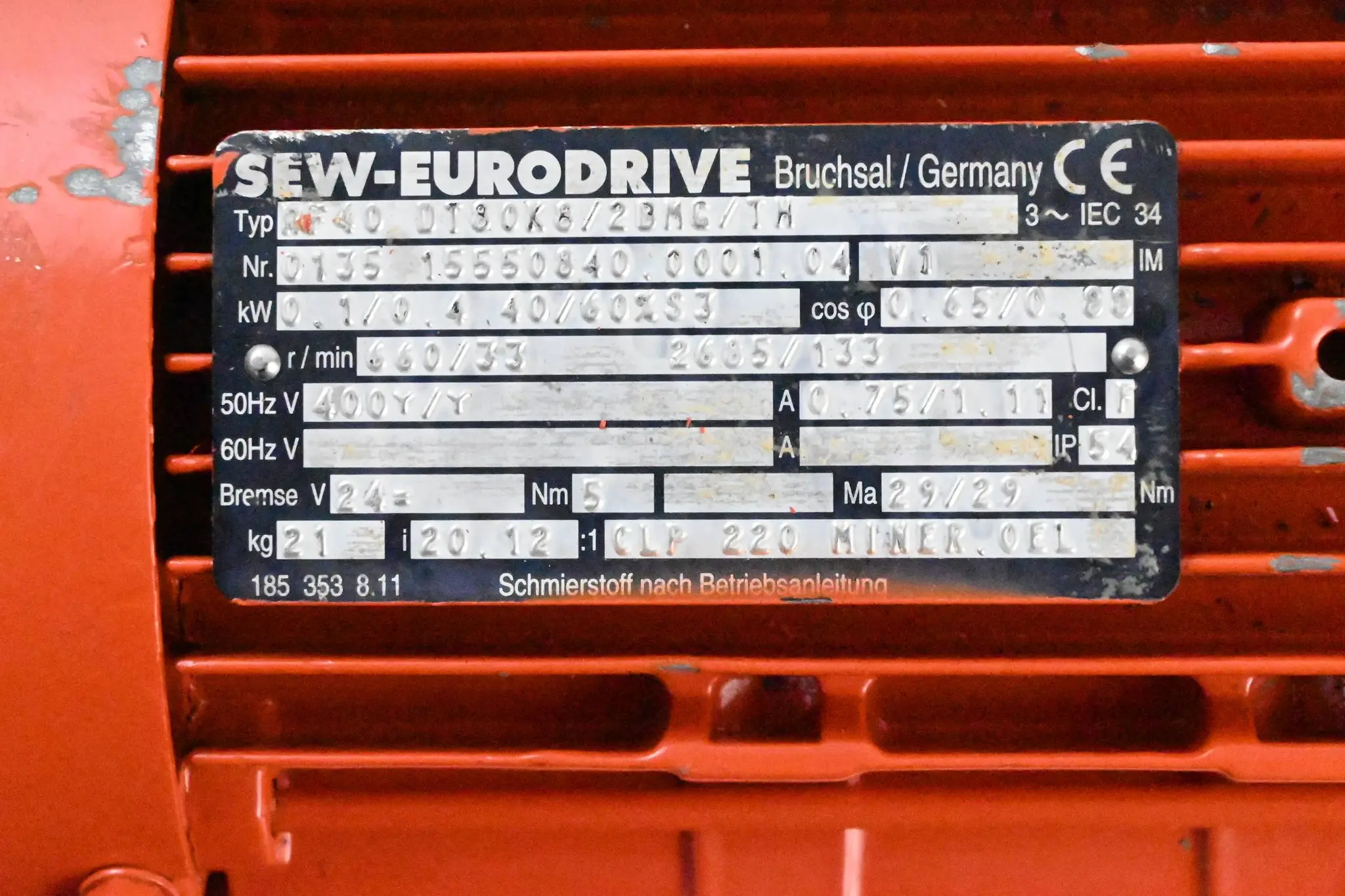 Produktfoto 1 von SEW-Eurodrive 3~ Bremsmotor RF40 DT80K/2BMG/TH ( RF40DT80K/2BMG/TH ) 0,1/0,4 kW