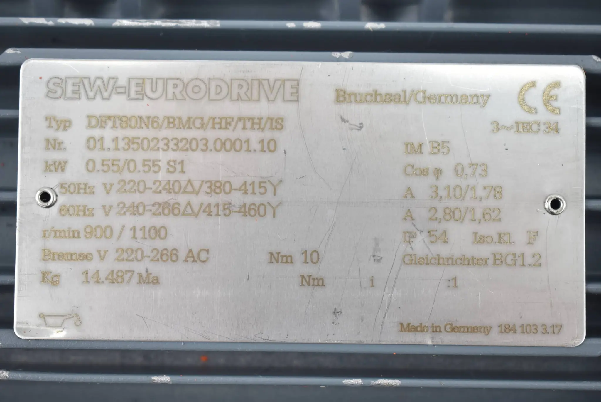 Produktfoto 1 von SEW Eurodrive Getriebemotor DFT 80 N6/BMG/HF/TH/IS ( DFT80N6/BMG/HF/TH/IS )