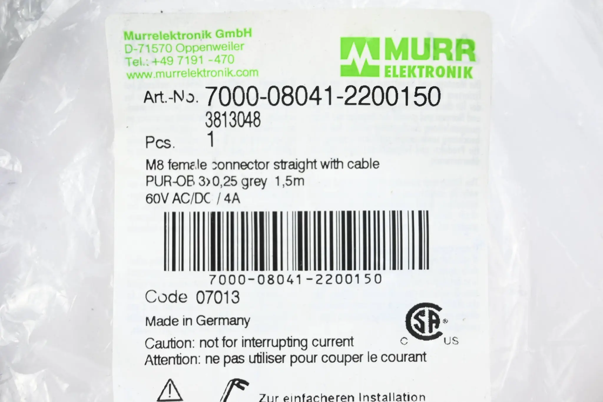 Produktfoto 1 von Murr Elektronik Verbindungskabel 7000-08041-2200150