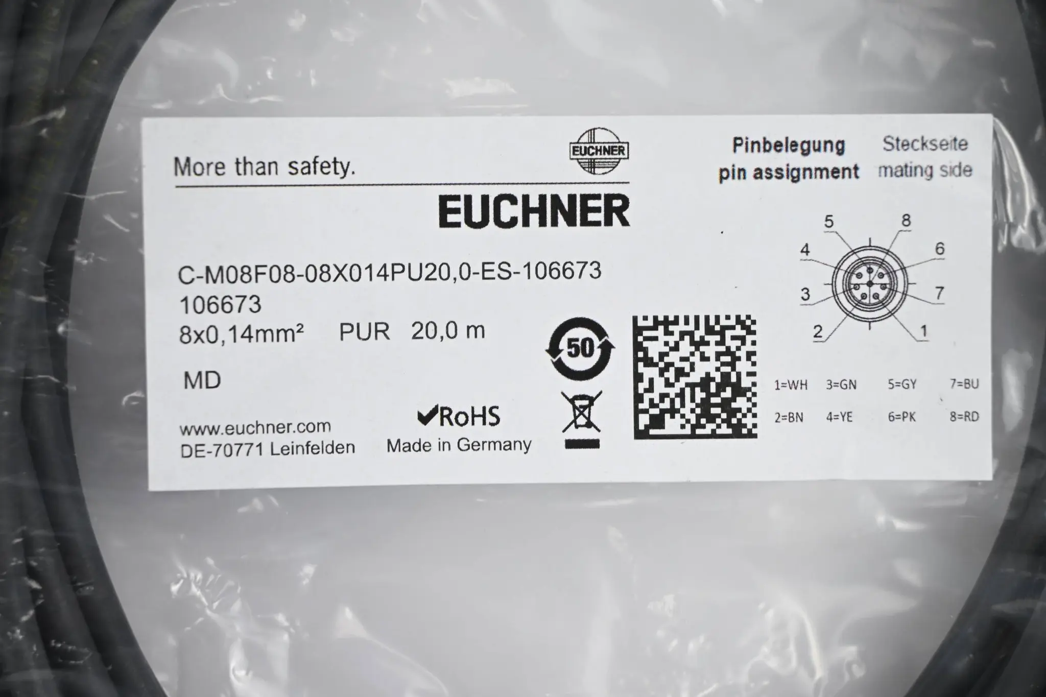 Produktfoto 1 von Euchner Anschlussleitung C-M08F08-08X014PU20,0-ES-106673 ( 106673 ) 20,0m