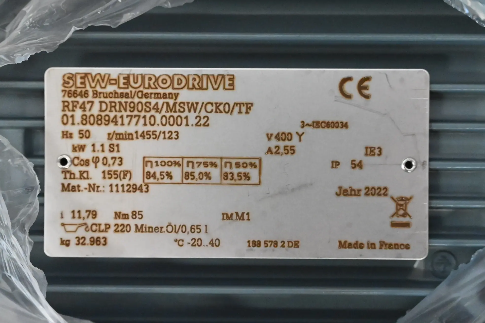 Produktfoto 1 von SEW-Eurodrive Getriebemotor RF47 DRN90S4/MSW/CK0/TF ( RF47DRN90S4/MSW/CK0/TF )