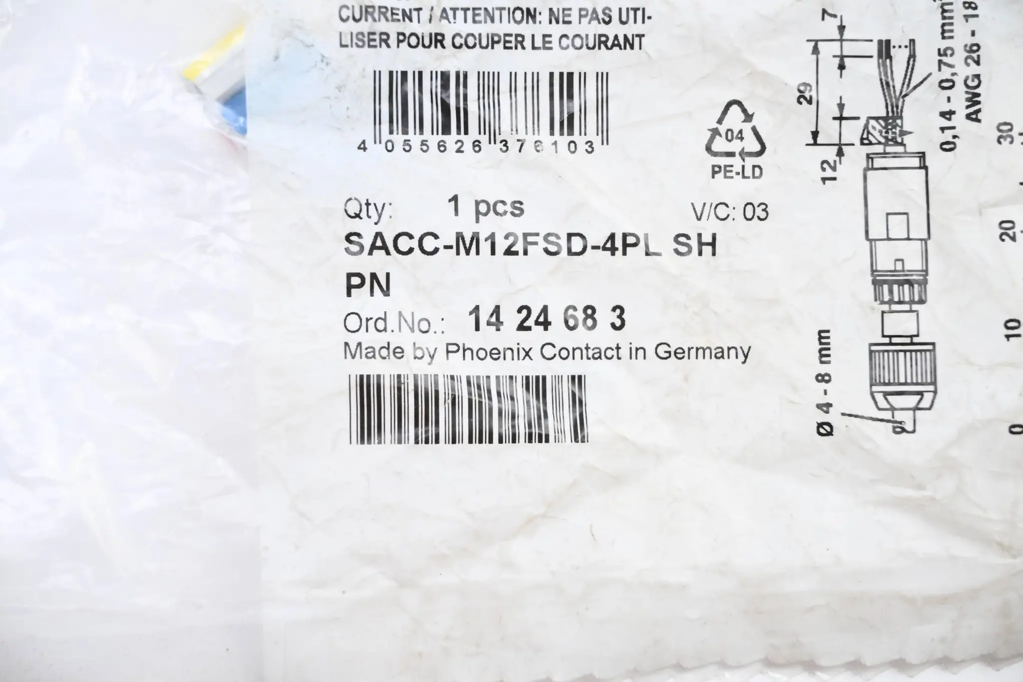 Produktfoto 1 von Phoenix Contact Steckverbinder SACC-M12FSD-4PL SH ( 1424683 )