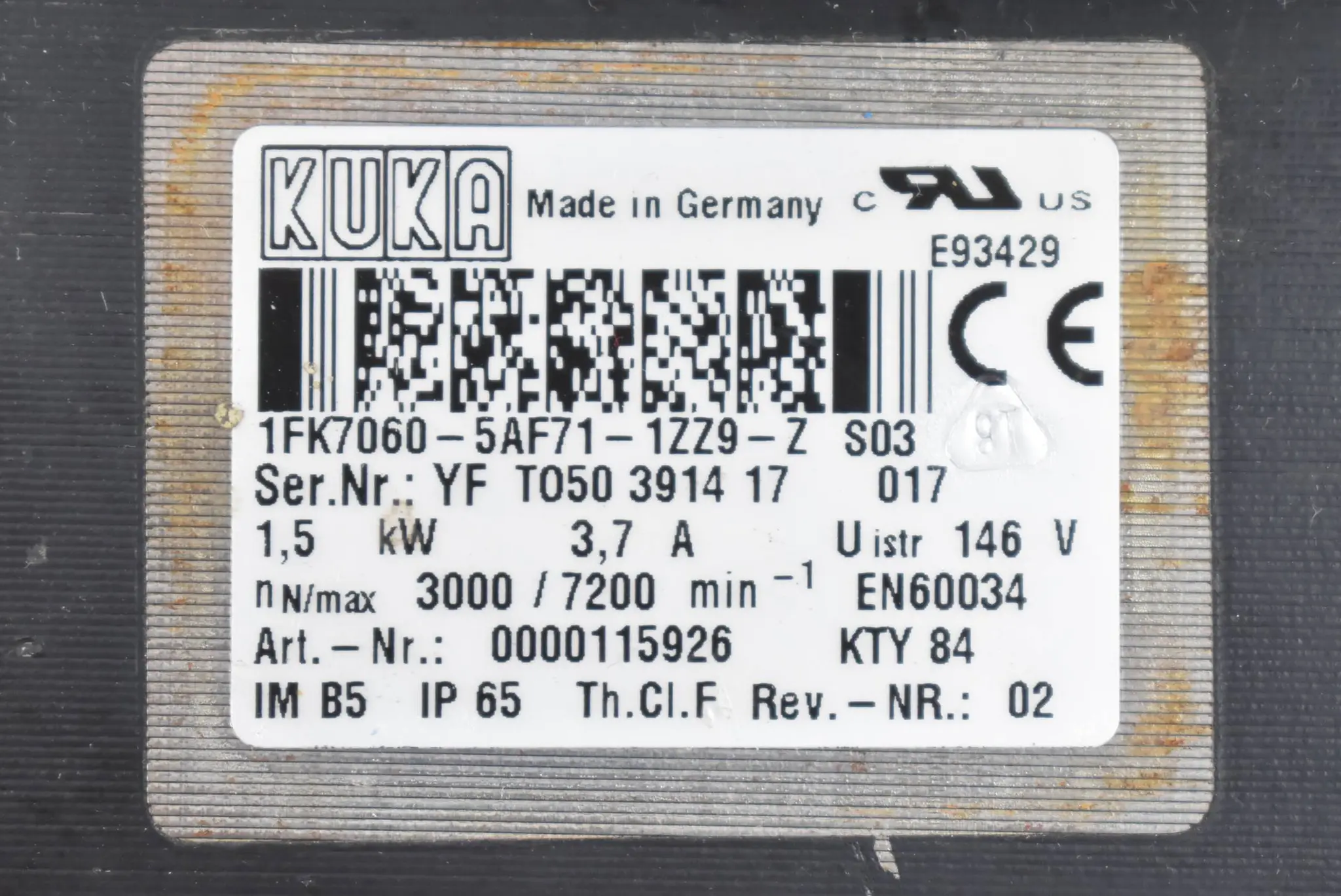 Produktfoto 1 von KUKA Servomotor 1,5Kw 3,7A 7200rpm 1FK7060-5AF71-1ZZ9-Z