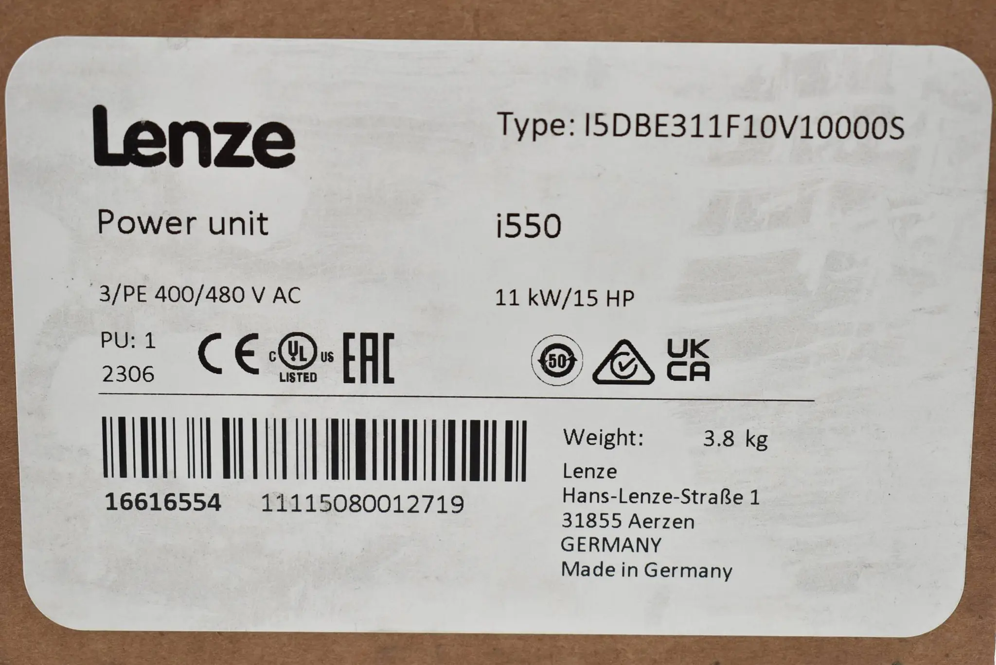 Produktfoto 1 von Lenze Power Unit 1550 11kW 400/480VAC I5DBE311F10V10000S