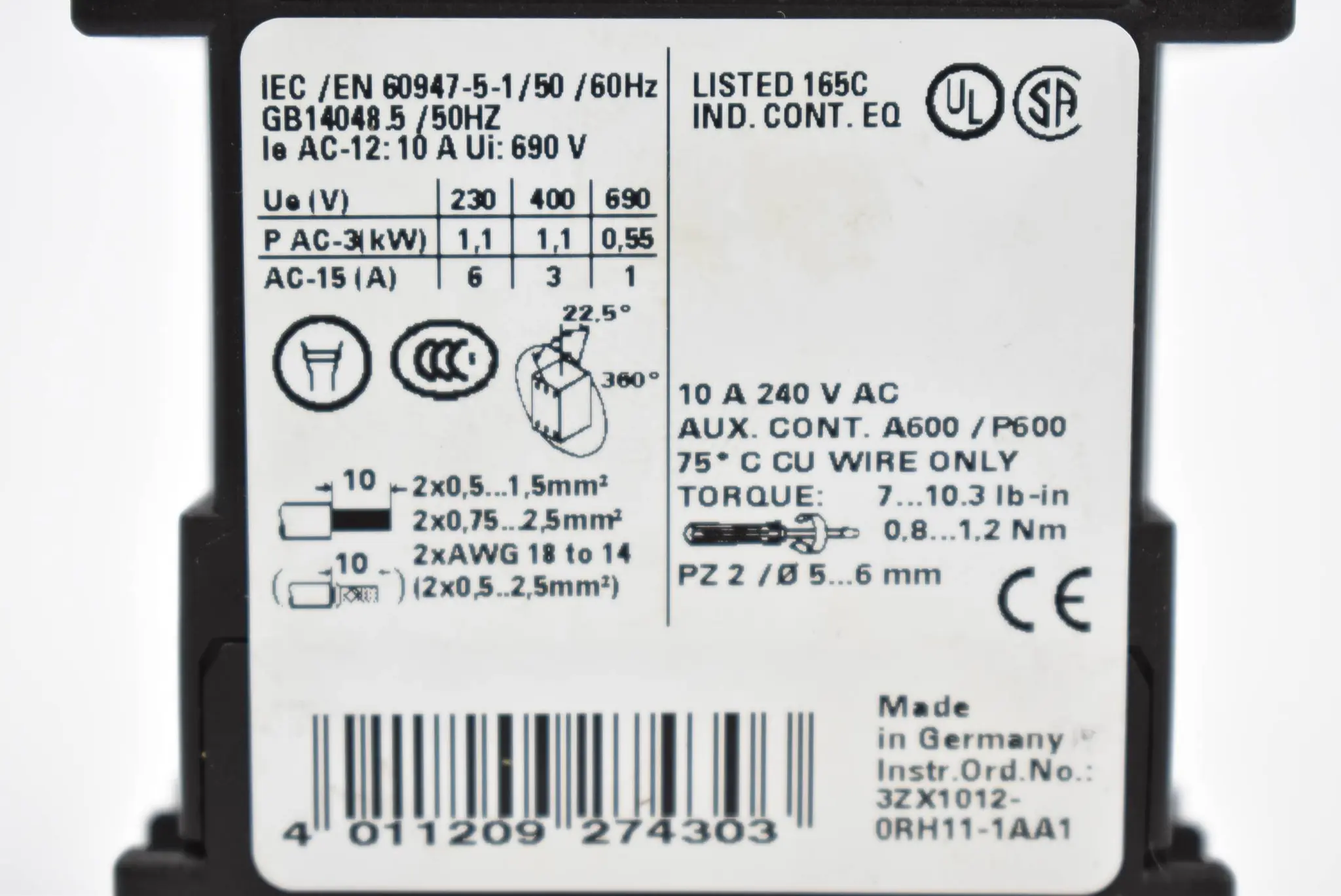Produktfoto 1 von Siemens Sirius Hilfsschütz 3RH1122-1BB40 ( 3RH2 122-1BB40 )
