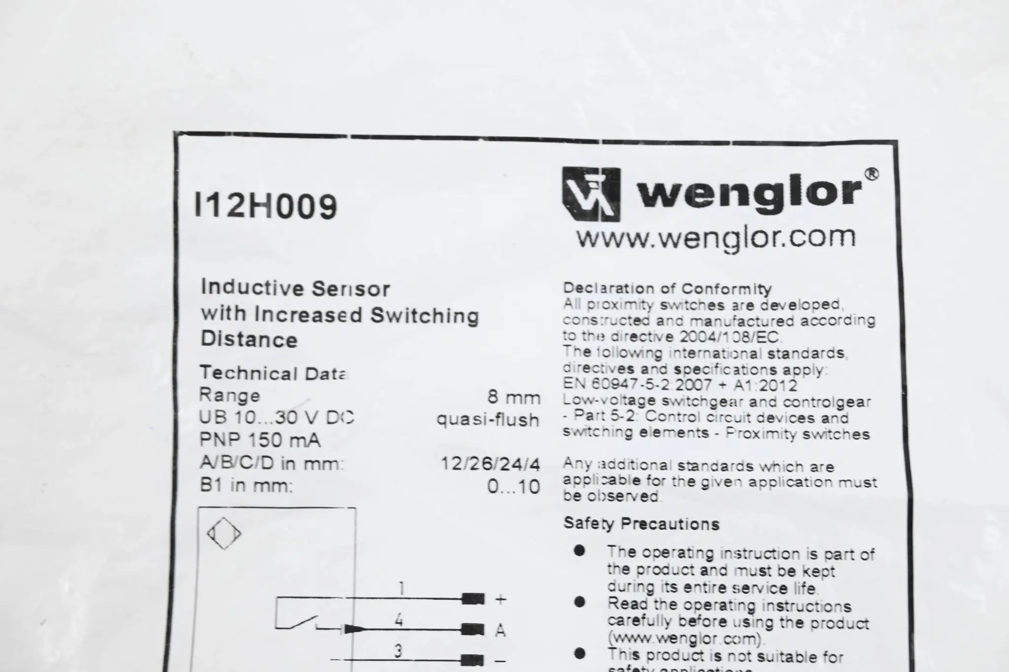 Produktfoto 1 von Wenglor Induktiver Sensor mit erhöhtem Schaltabstand I12H009