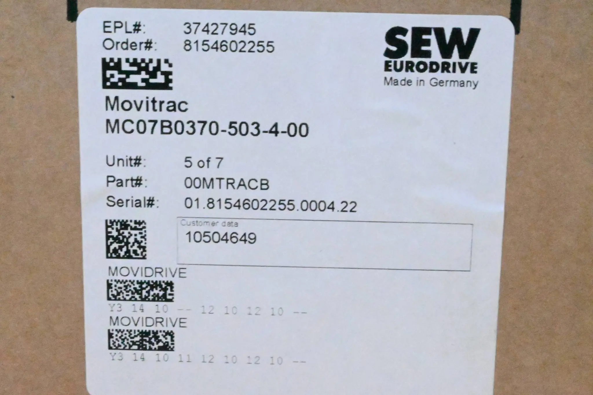 Produktfoto 1 von SEW Movidrive Movitrac MC07B0370-503-4-00