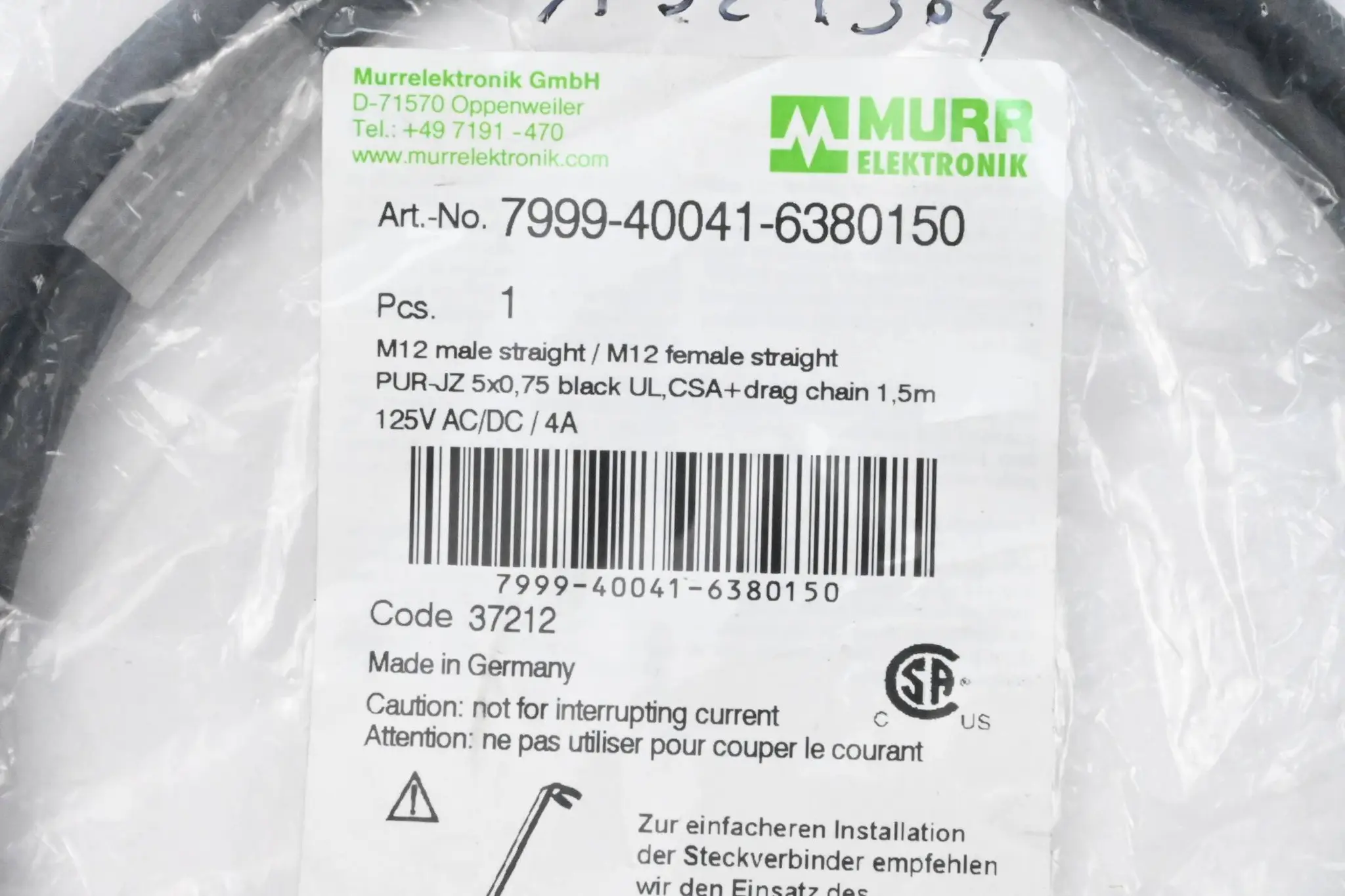 Produktfoto 1 von Murr Elektronik Steckverbinder 7999-40041-6380150 1,5m