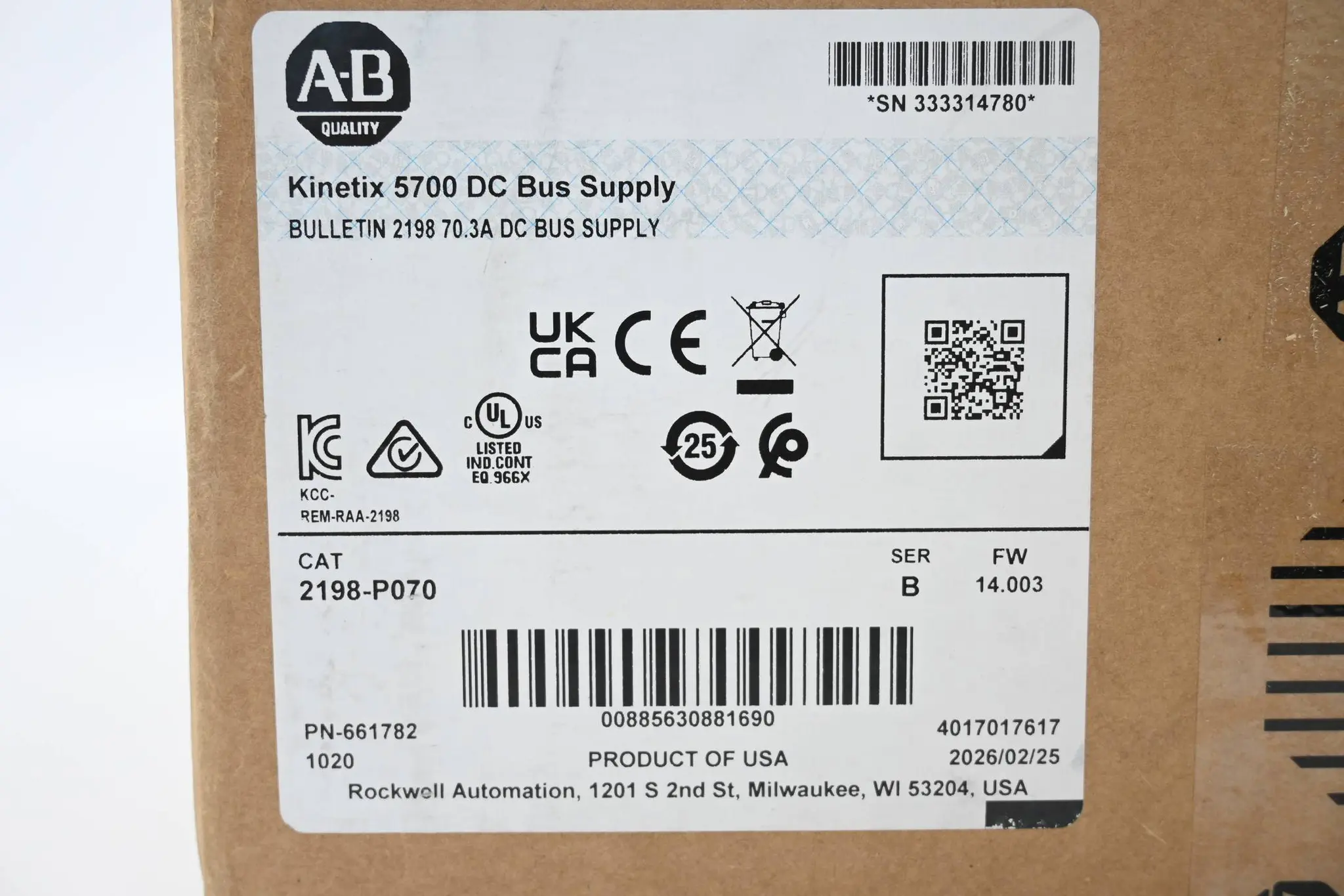 Produktfoto 1 von Allen-Bradley Kinetex 5700 DC Bus Supply 2198-P070 ( Ser. B )