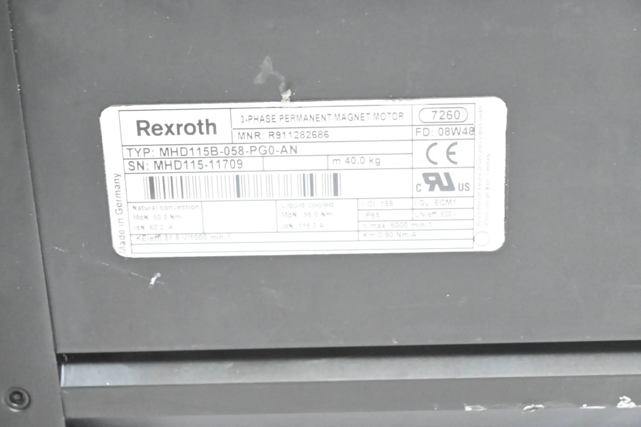 Produktfoto 1 von Rexroth 3~ Permanent Magnet Servomotor MHD115B-058-PG0-AN ( R911282686 )
