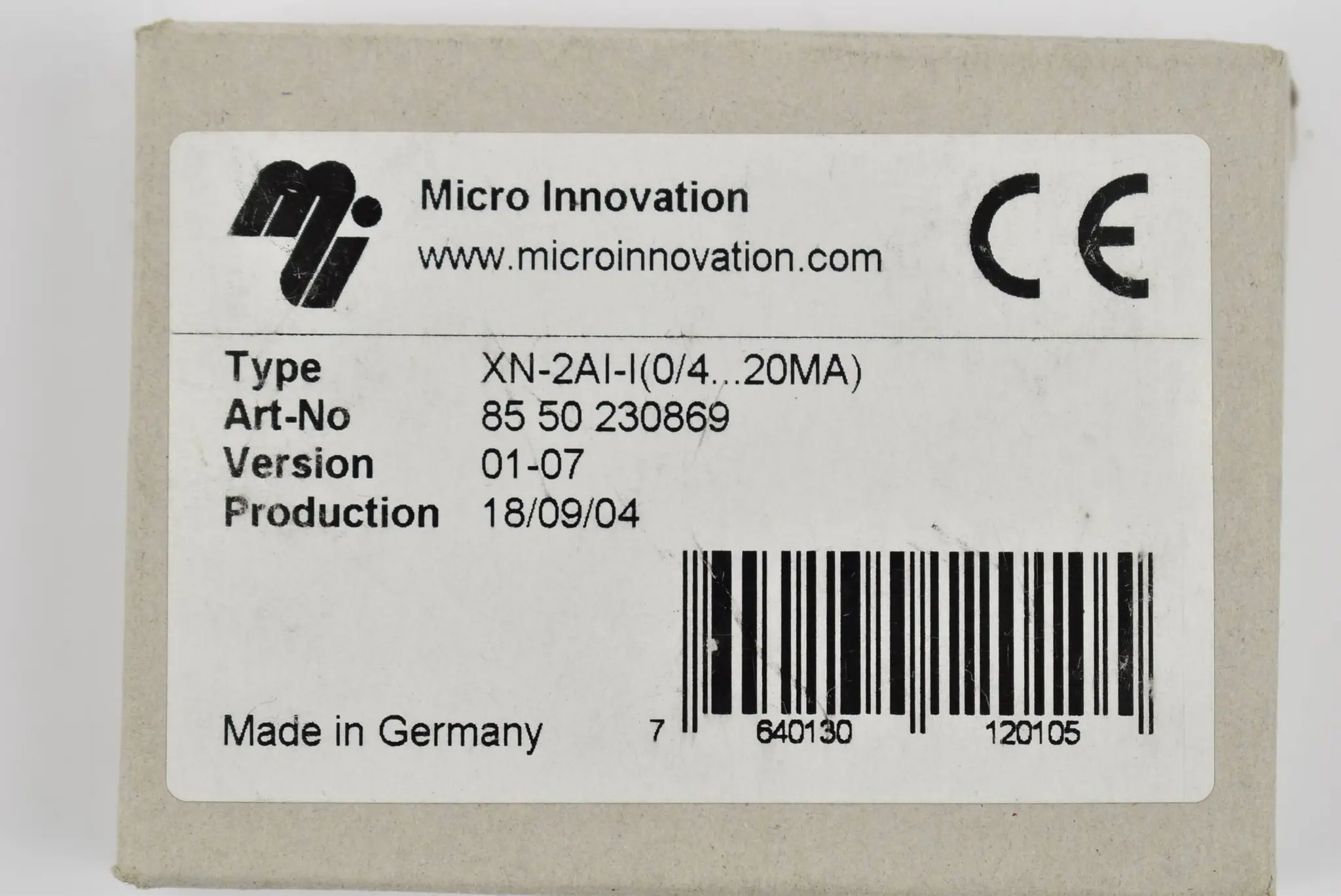 Produktfoto 1 von Micro Innovation AG analoges Eingangsmodul 0,4-20 mA XN-2AI-I ( 8550230869 )