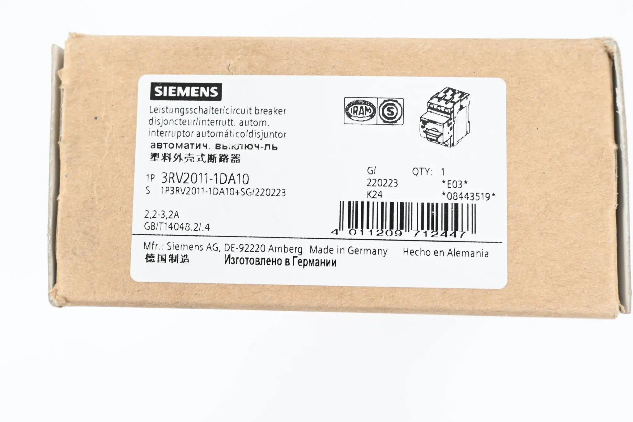 Produktfoto 1 von Siemens Leistungsschalter 3RV2011-1DA10 ( 3RV2 011-1DA10 )