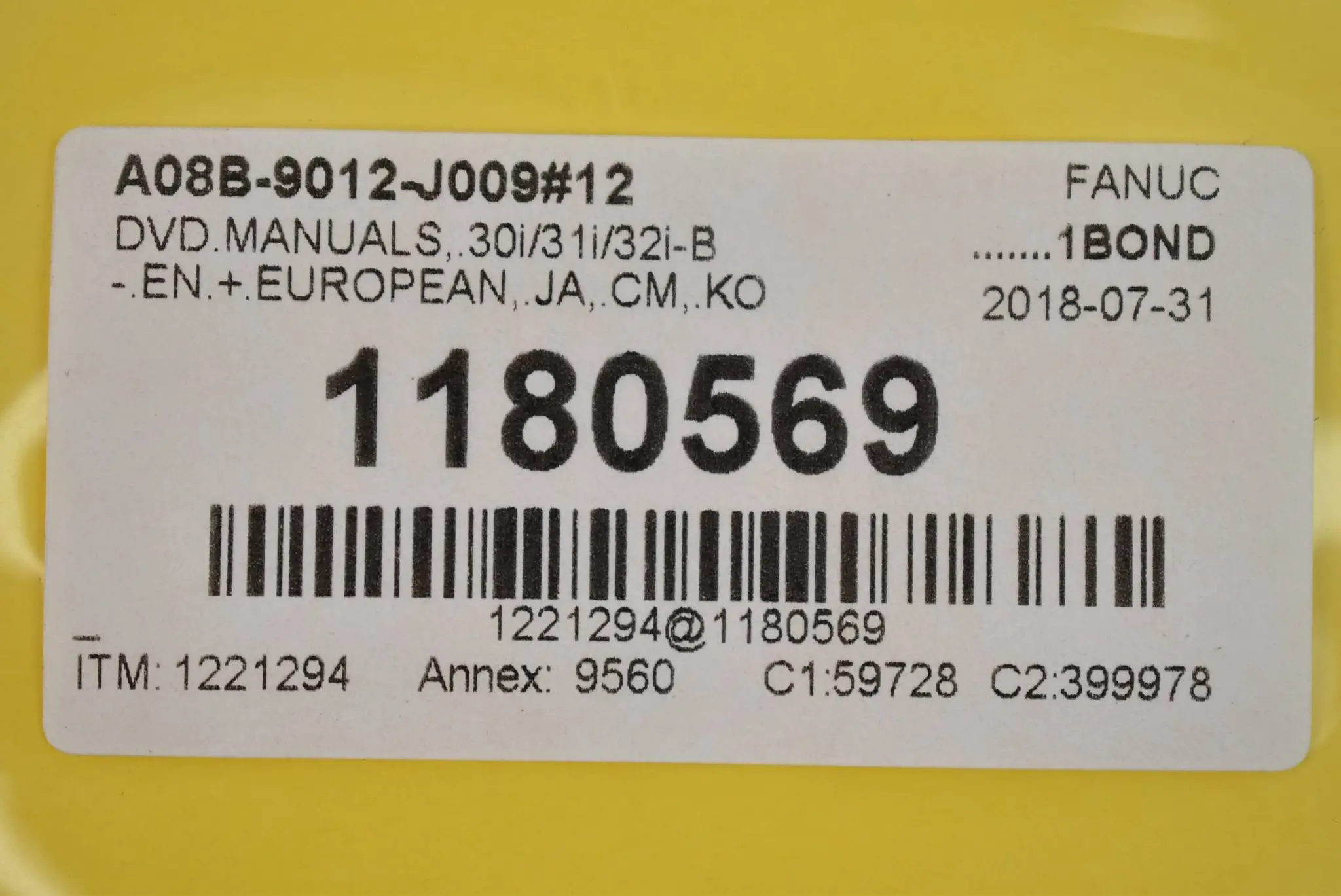 Produktfoto 1 von Fanuc DVD Manuals 30i/31i/32i-B-EN + European JA, CM, KO A08B-9012-J009