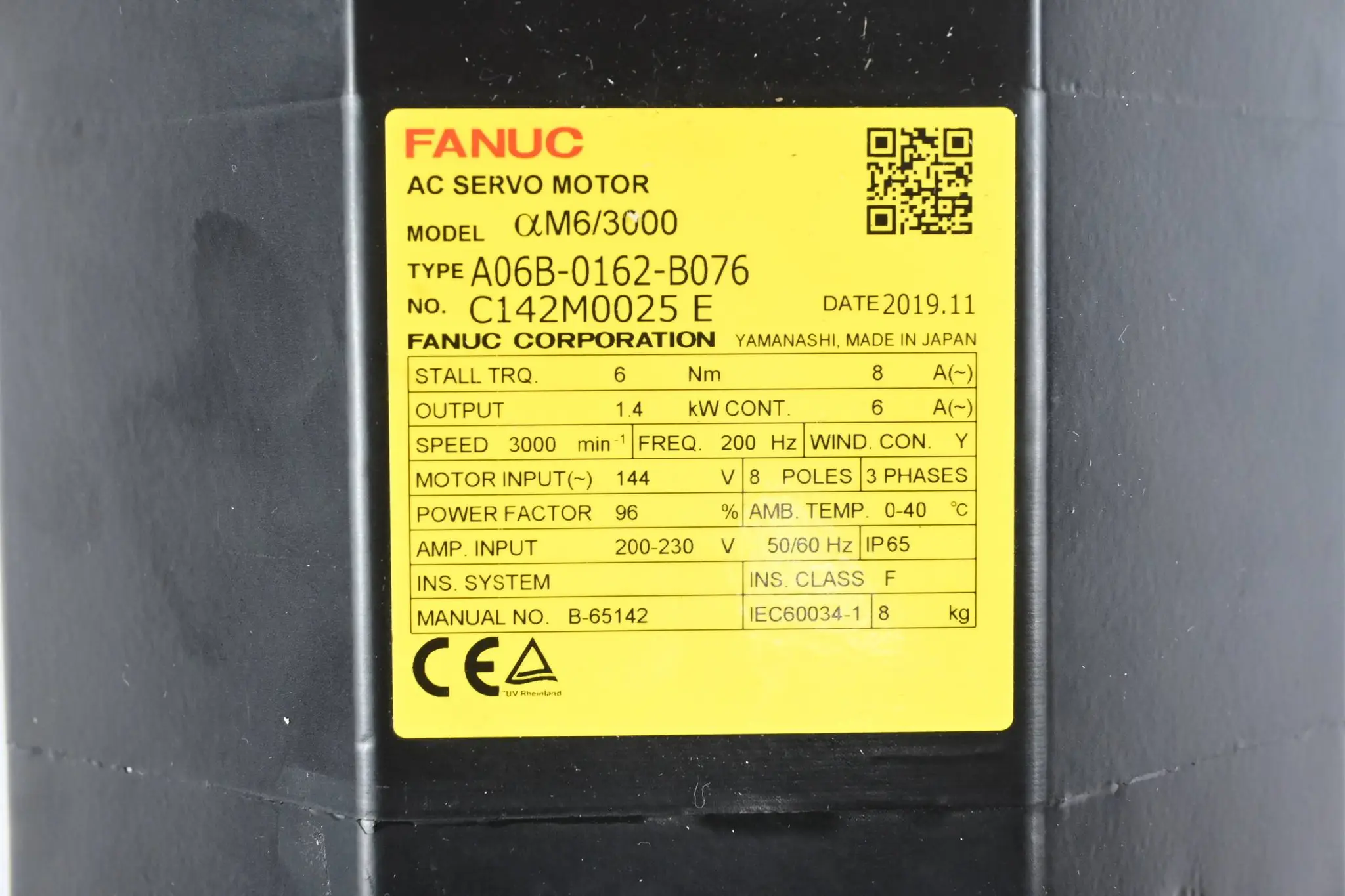 Produktfoto 1 von Fanuc AC Servo Motor αM6/3000 ( A06B-0162-B076 )