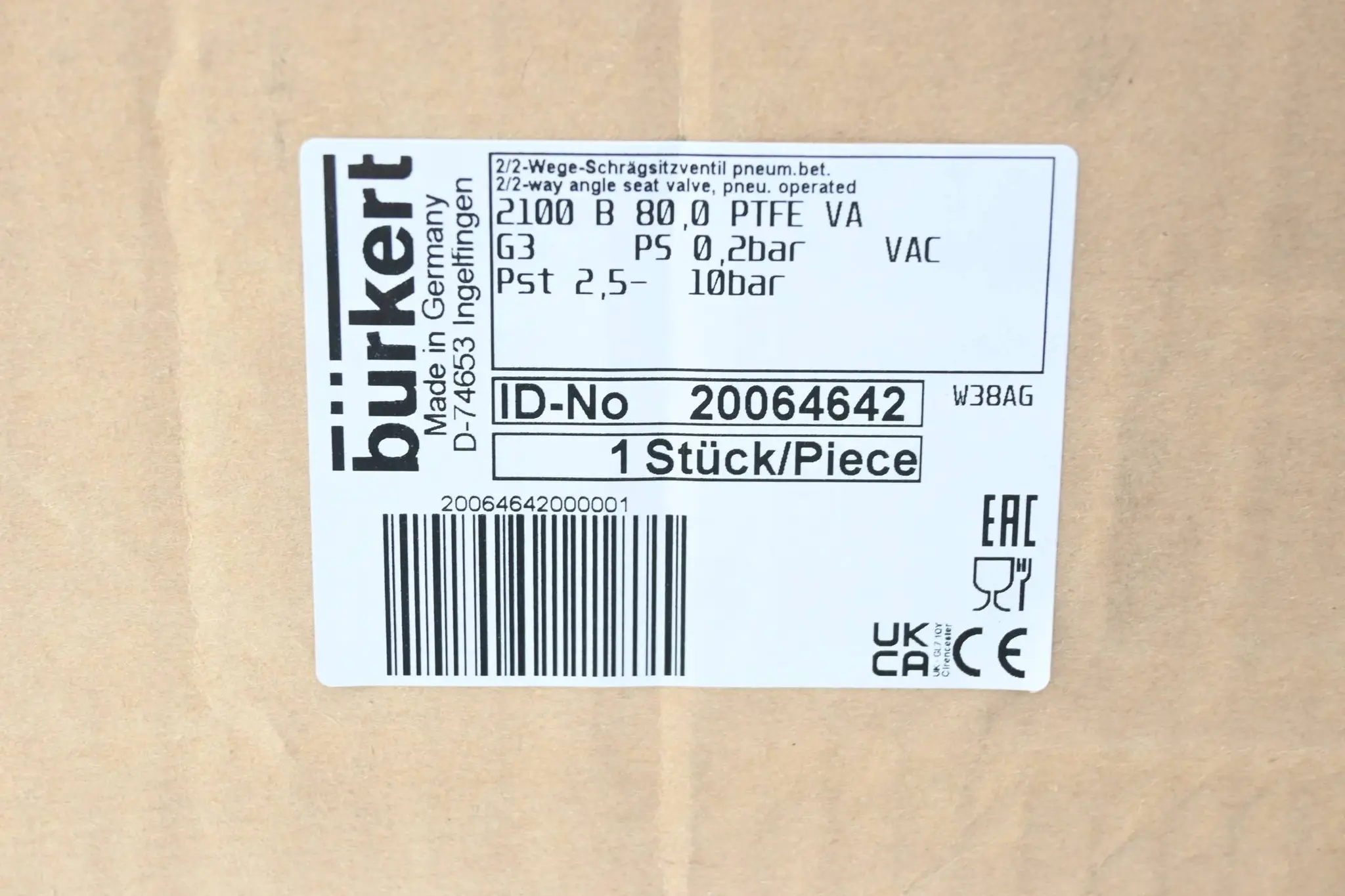 Produktfoto 1 von Bürkert 2/2 Wege-Schrägsitzventil 2100 B 80,0 PTFE VA ( 20064642 )