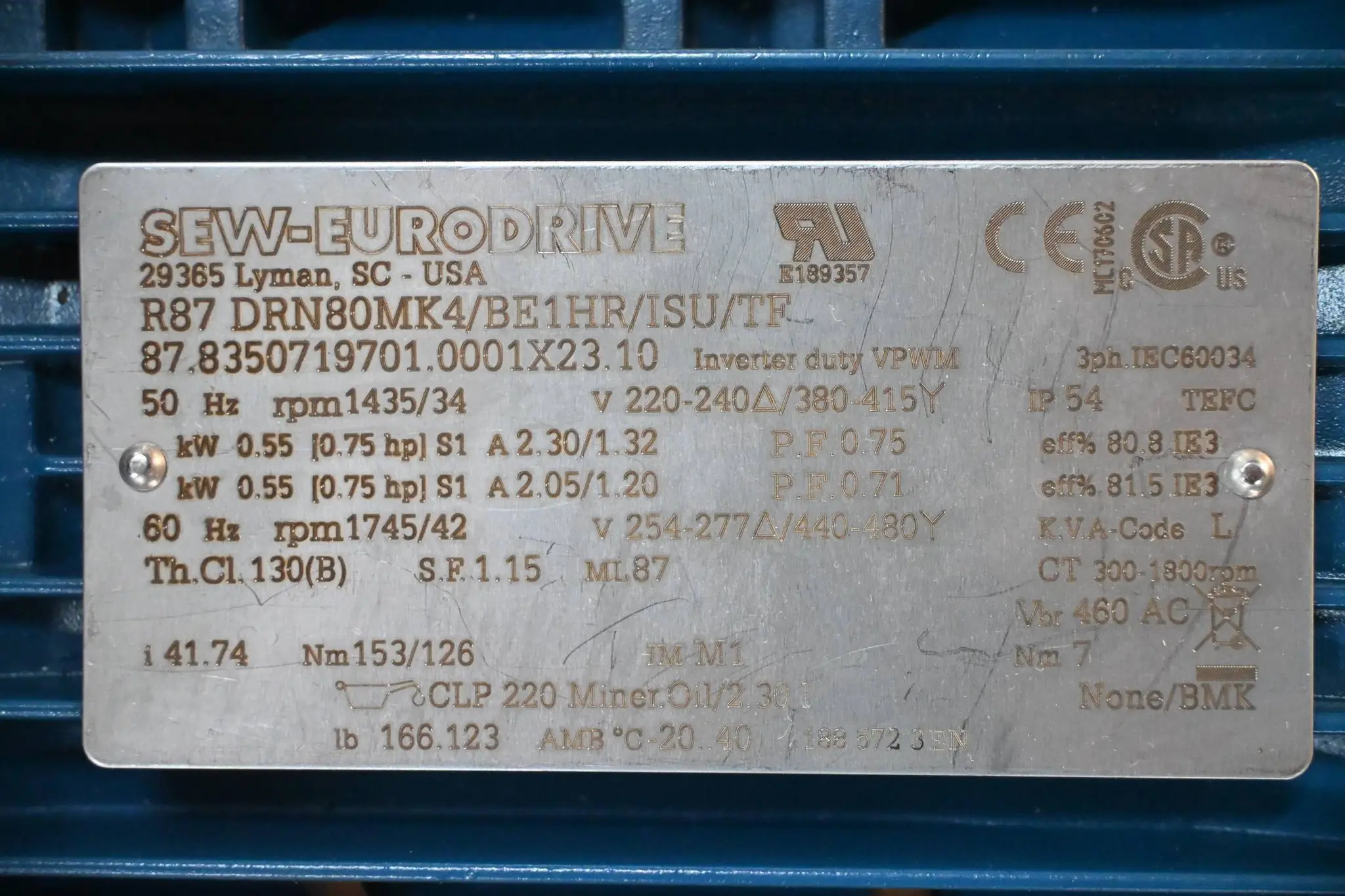 Produktfoto 1 von SEW-Eurodrive Getriebemotor R87 DRN80MK4/BE1HR/ISU/TF