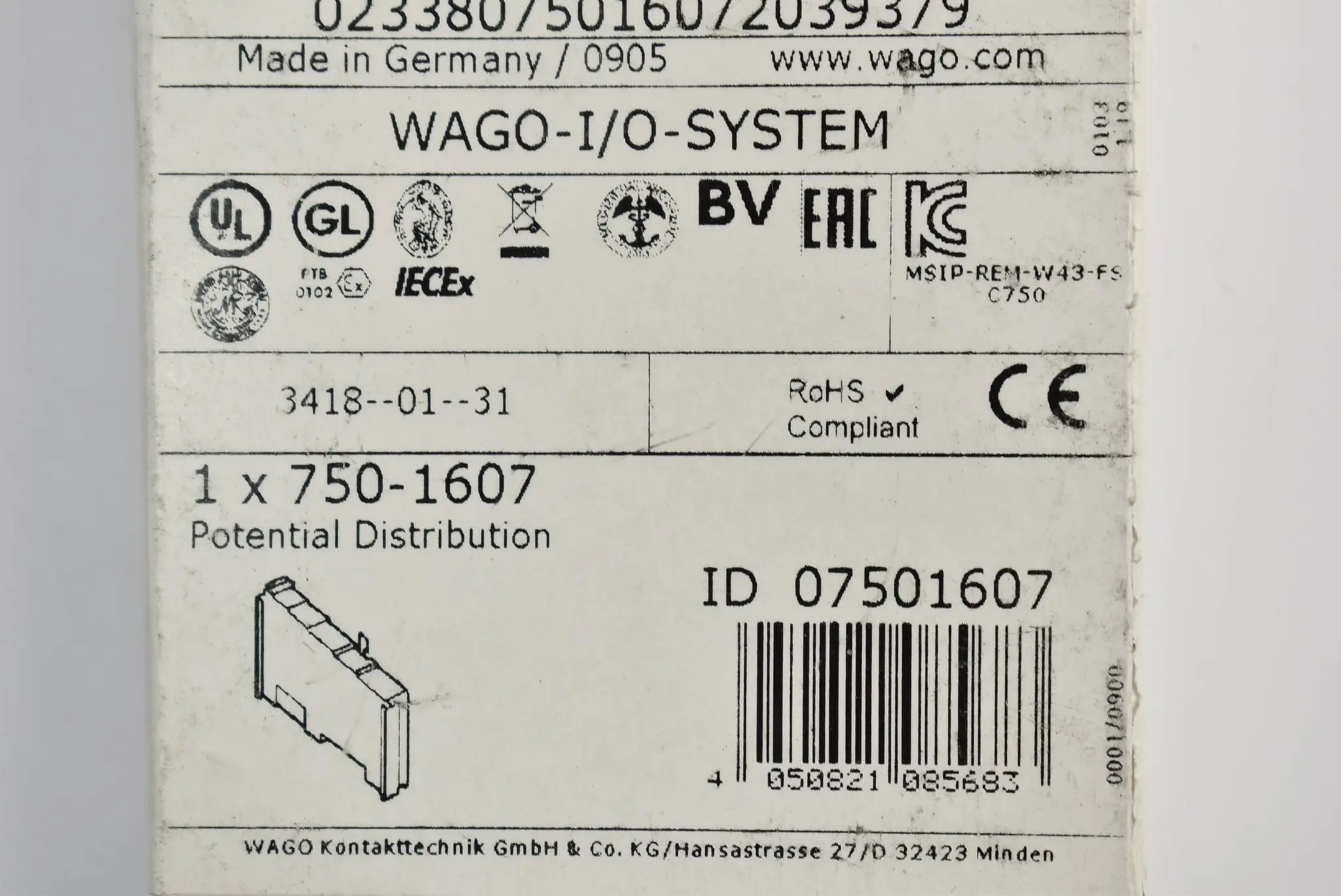 Produktfoto 1 von Wago Potentialvervielfältigung 8-fach 24 V / 8-fach 0 V 750-1607