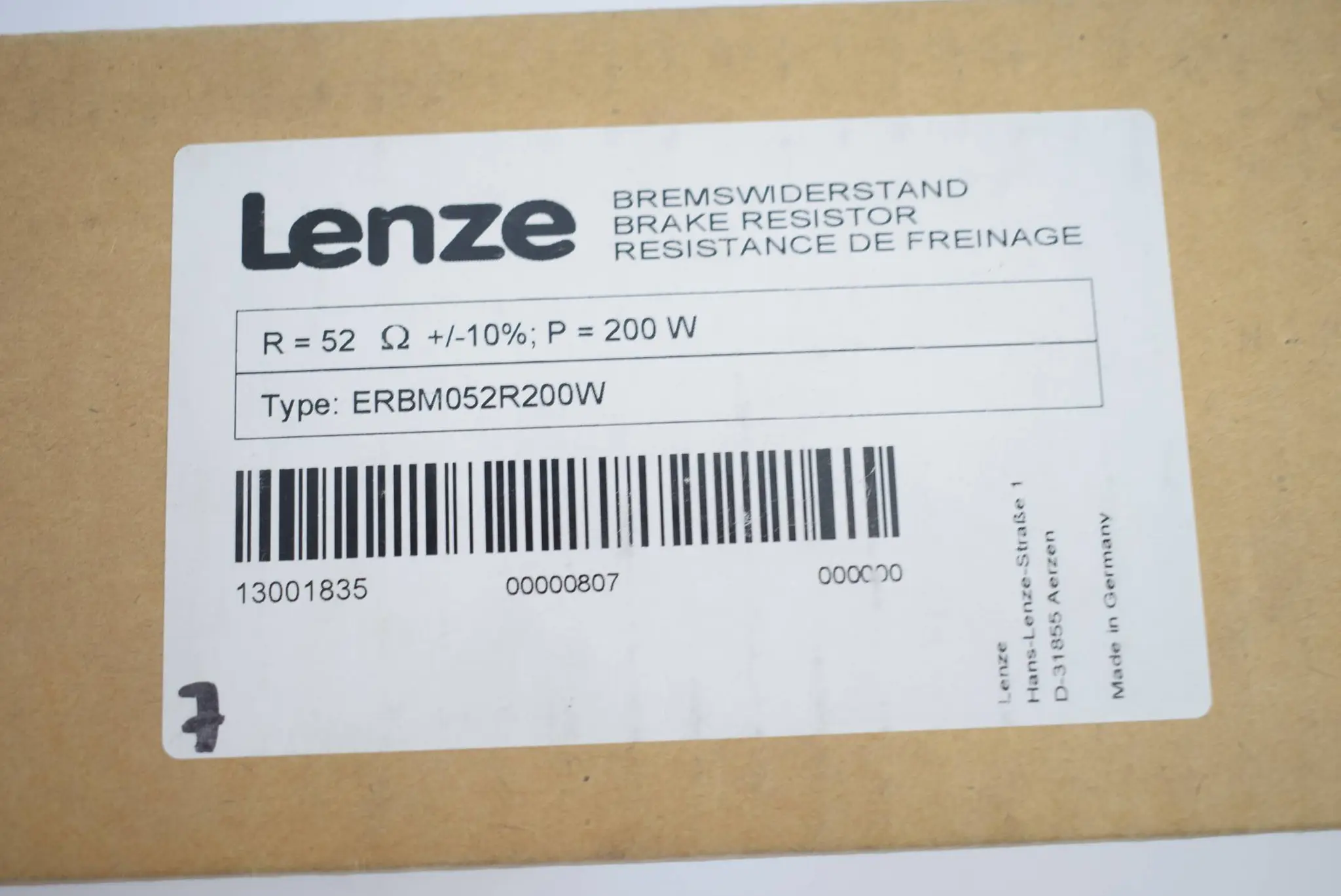 Produktfoto 1 von Lenze Bremswiderstand ERBM052R200W