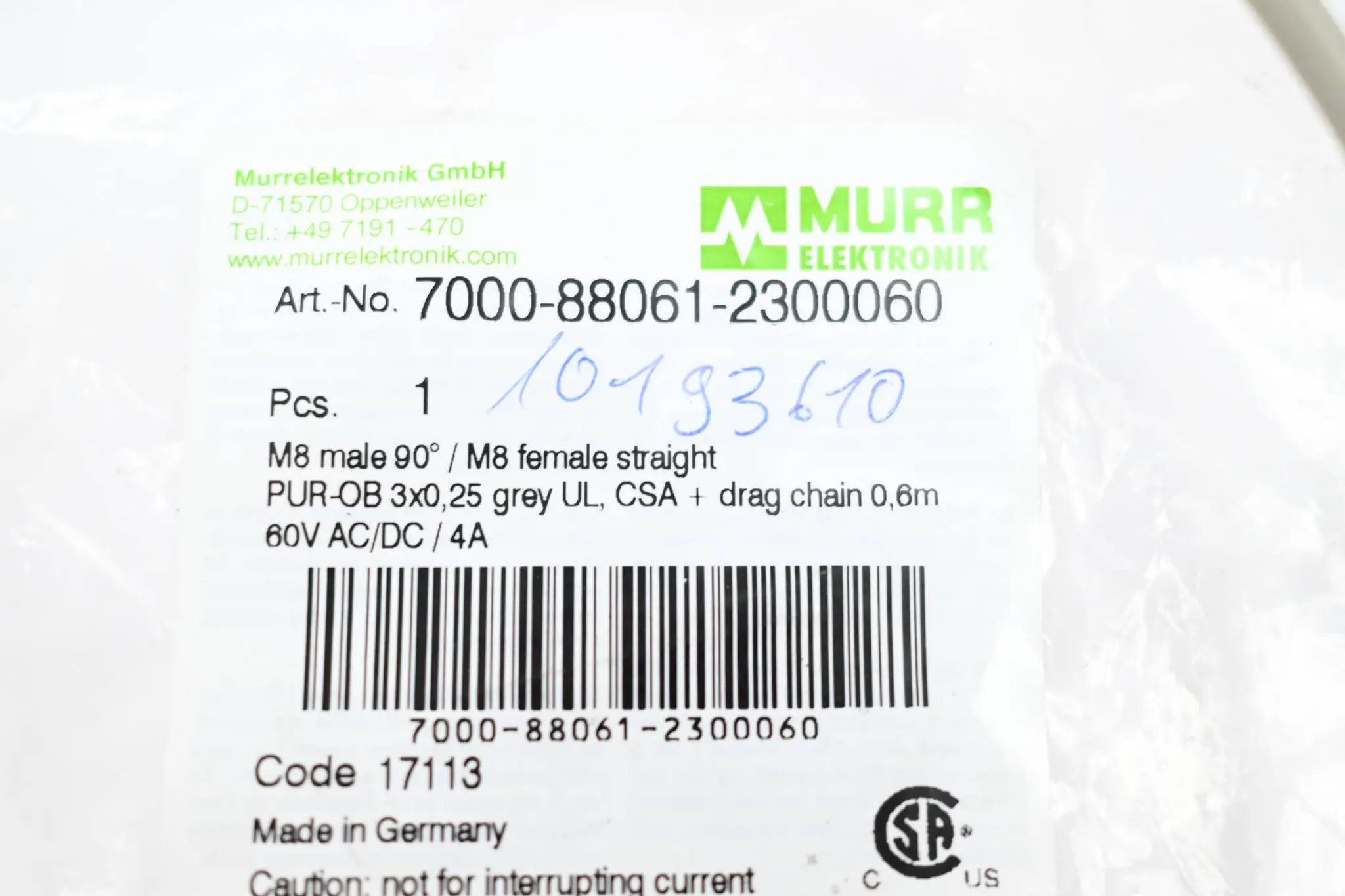 Produktfoto 1 von Murr M8 St. 90° PUR 3x0.25 gr UL/CSA+schleppk. 0,6m ( 7000-88061-2300060 )