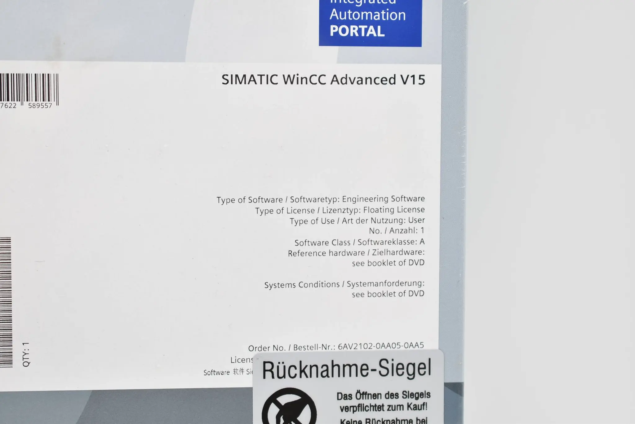 Produktfoto 1 von Siemens simatic WinCC Advanced V15 6AV2102-0AA05-0AA5 ( 6AV2 102-0AA05-0AA5 )