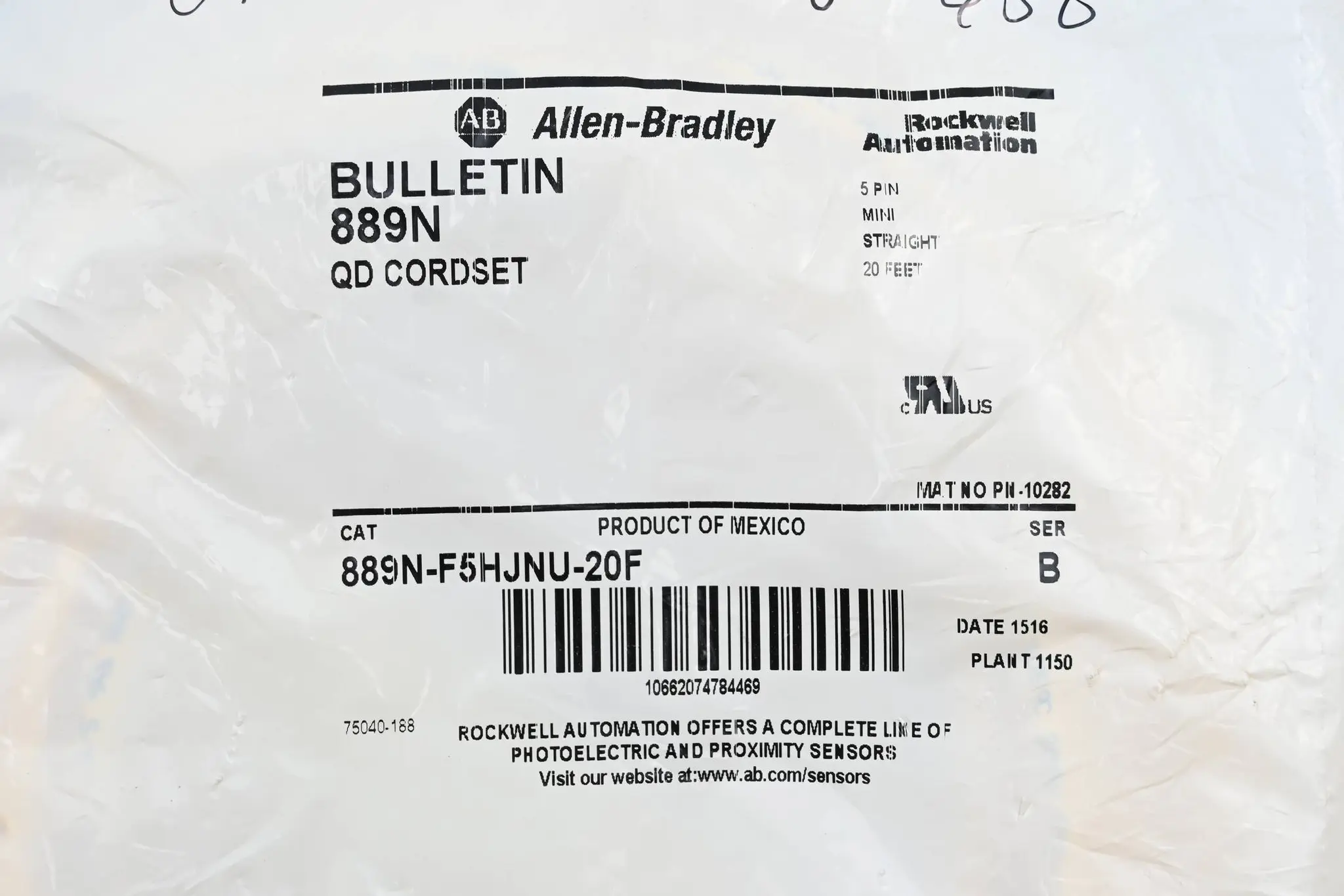 Produktfoto 1 von Allen Bradley QD Cordset 5 Pin 6,1m 889N-F5HJNU-20F