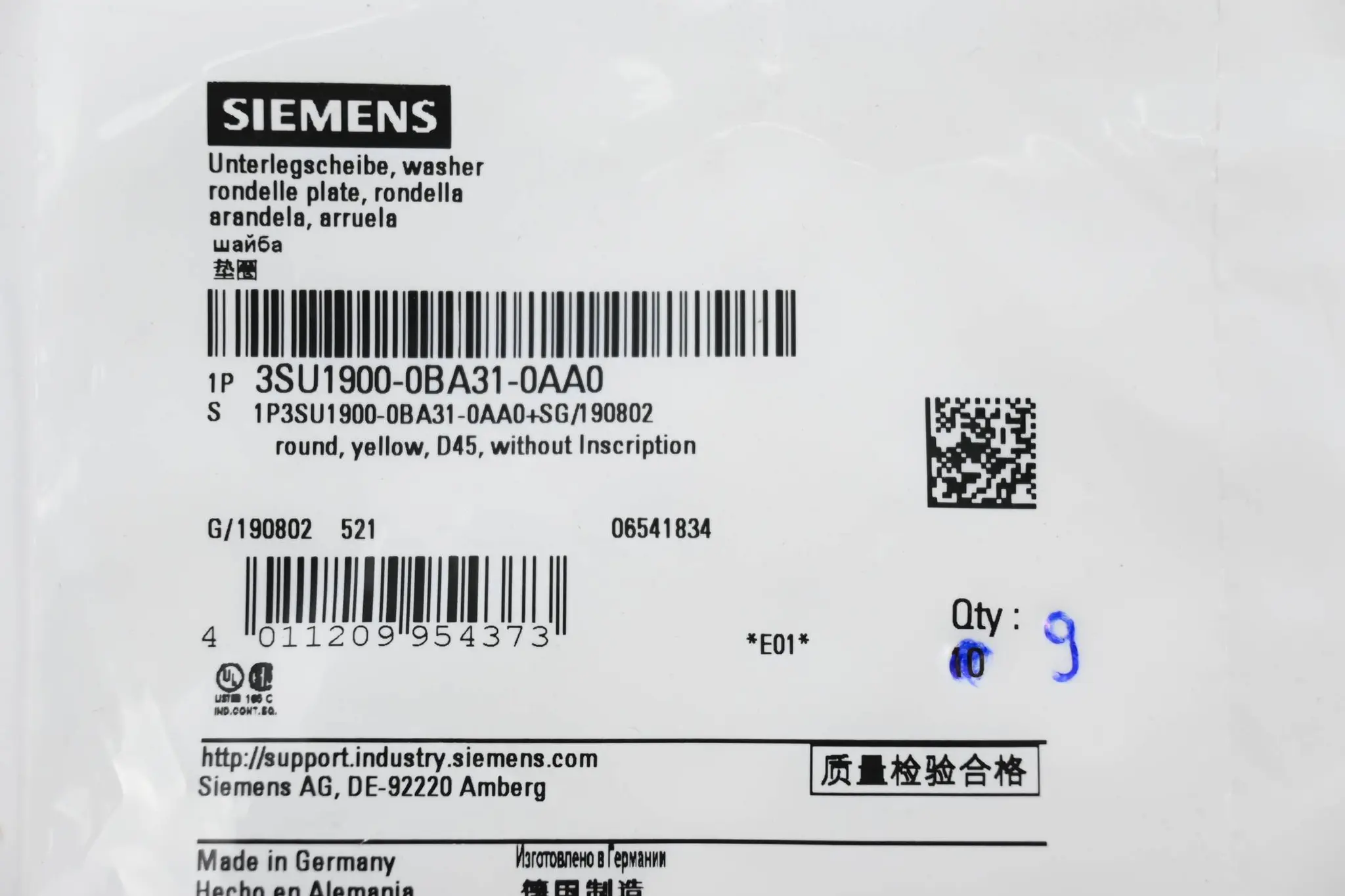 Produktfoto 1 von Siemens Unterlegscheiben 3SU1900-0BA31-0AA0 ( 3SU1 900-0BA31-0AA0 ) VE 9 Stück