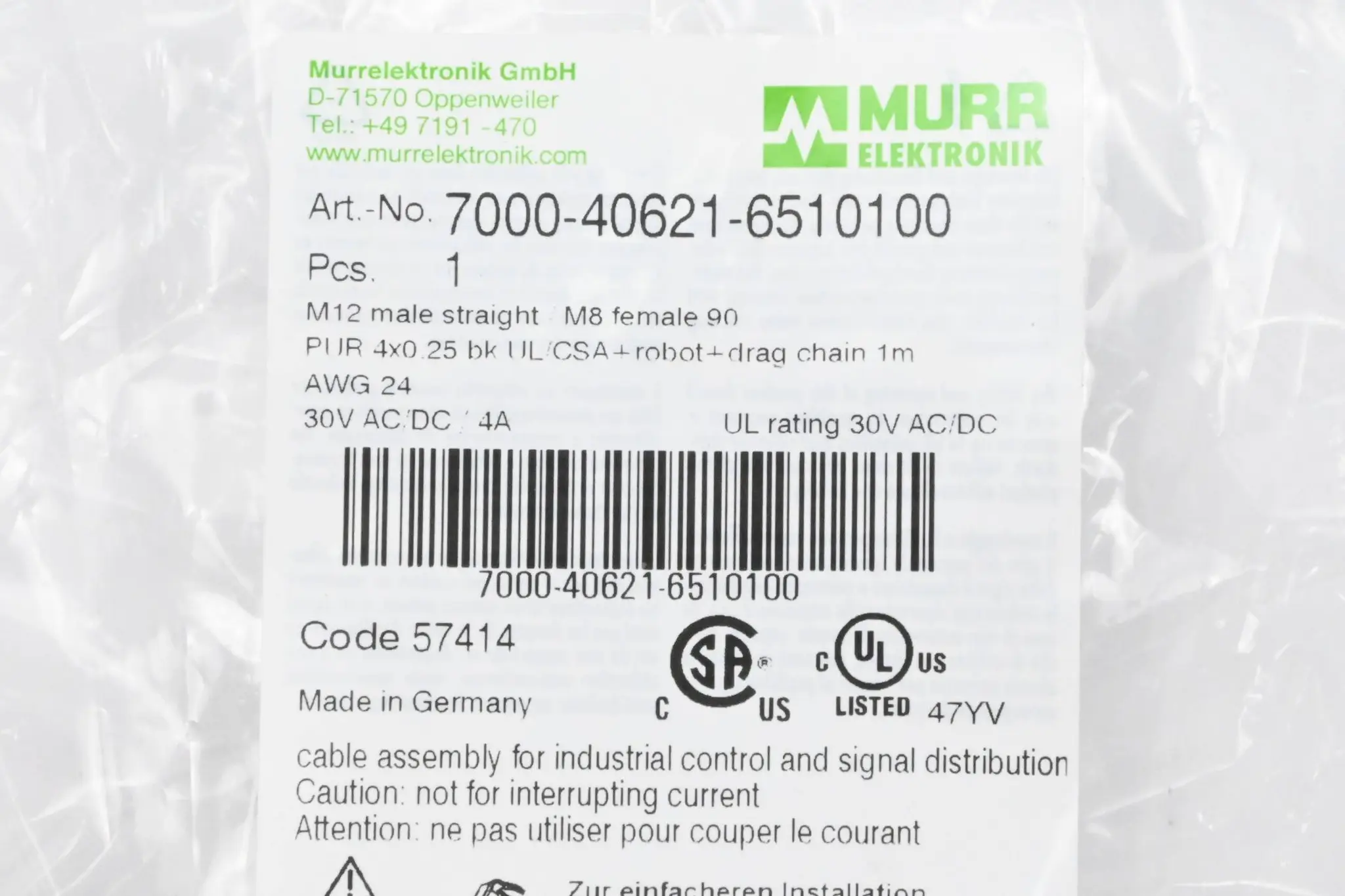 Produktfoto 1 von Murr Elektronik Steckverbinder 7000-40621-6510100 1m