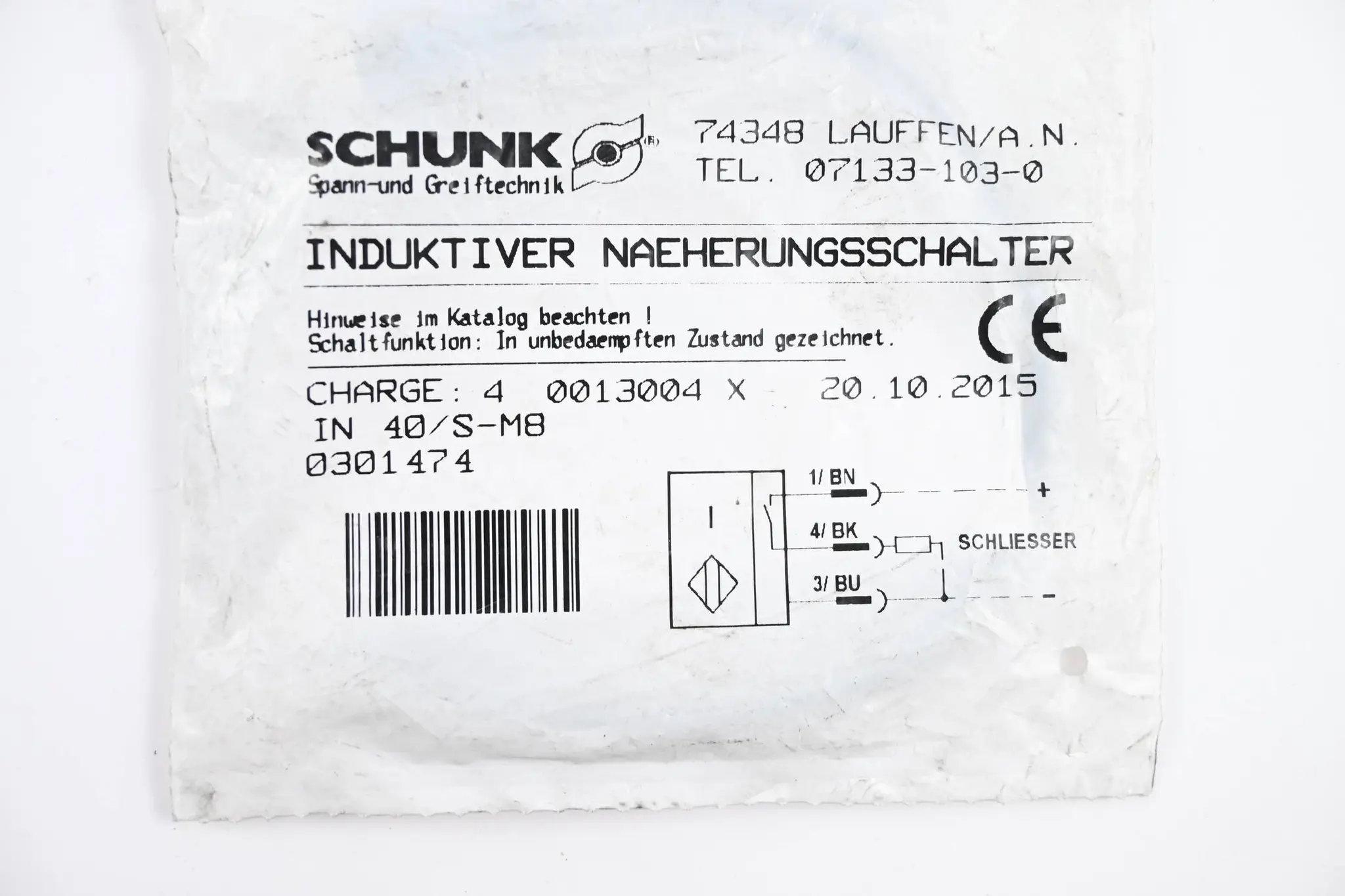 Produktfoto 1 von Schunk Induktiver Näherungsschalter IN 40/S-M8 ( 0301474 )