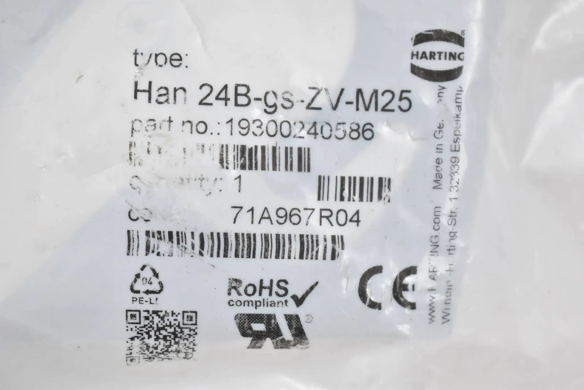 Produktfoto 1 von Harting Tüllengehäuse Han 24B-gs-ZV-M25 ( 19300240586 )