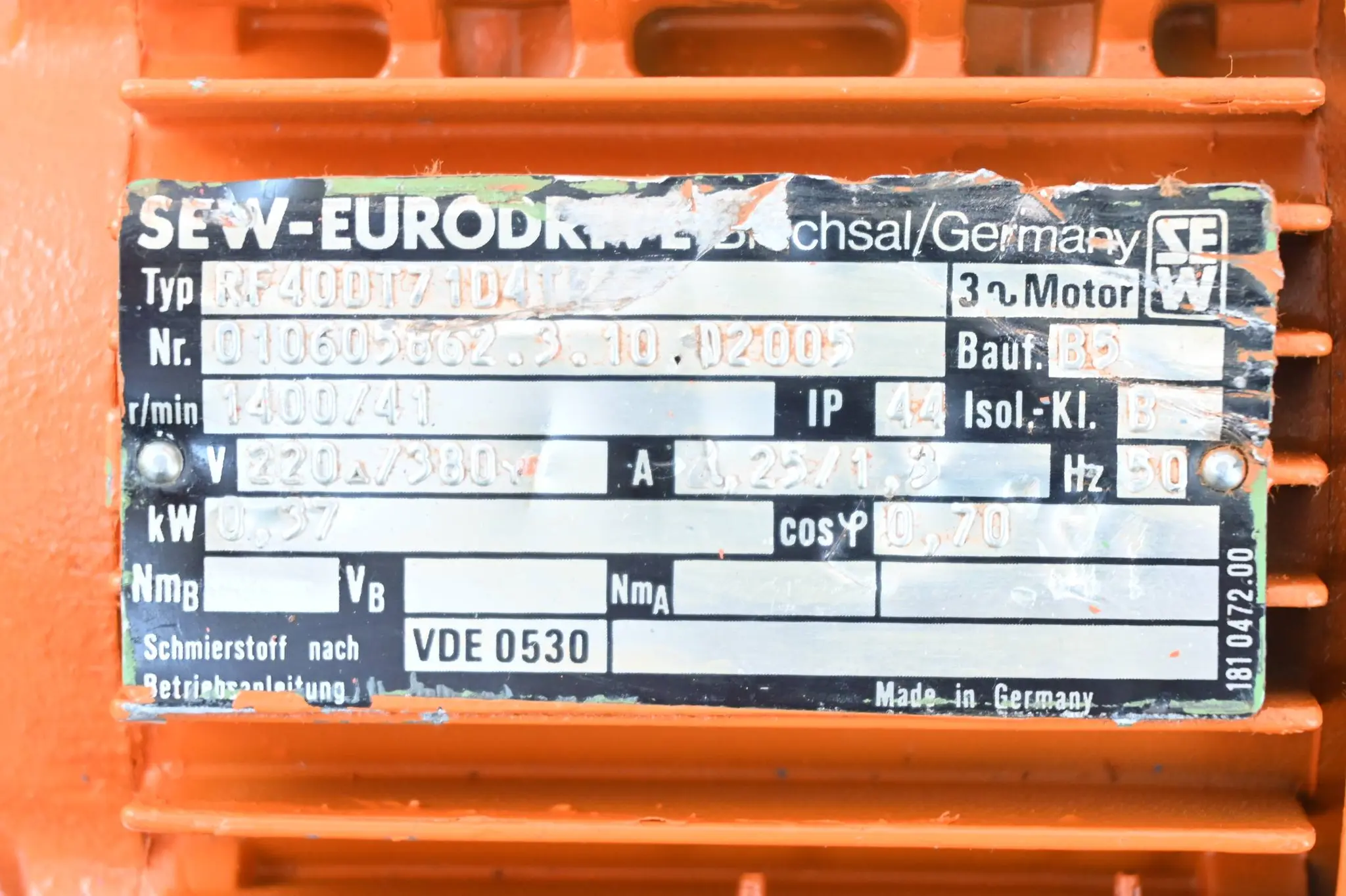 Produktfoto 1 von SEW Eurodrive Getriebemotor RF40DT71D4TF inkl. RF40A ( 0,37 kW )