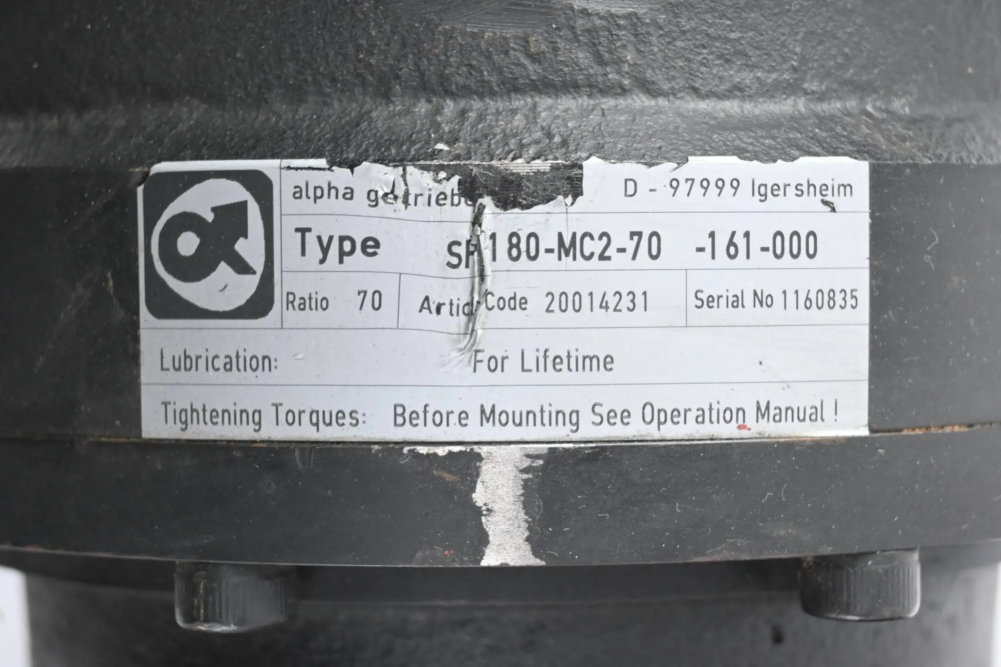 Produktfoto 1 von Parvex Servomotor HD830EQR6003 inkl. Alpha Getriebe SP180-MC2-70 -161-000