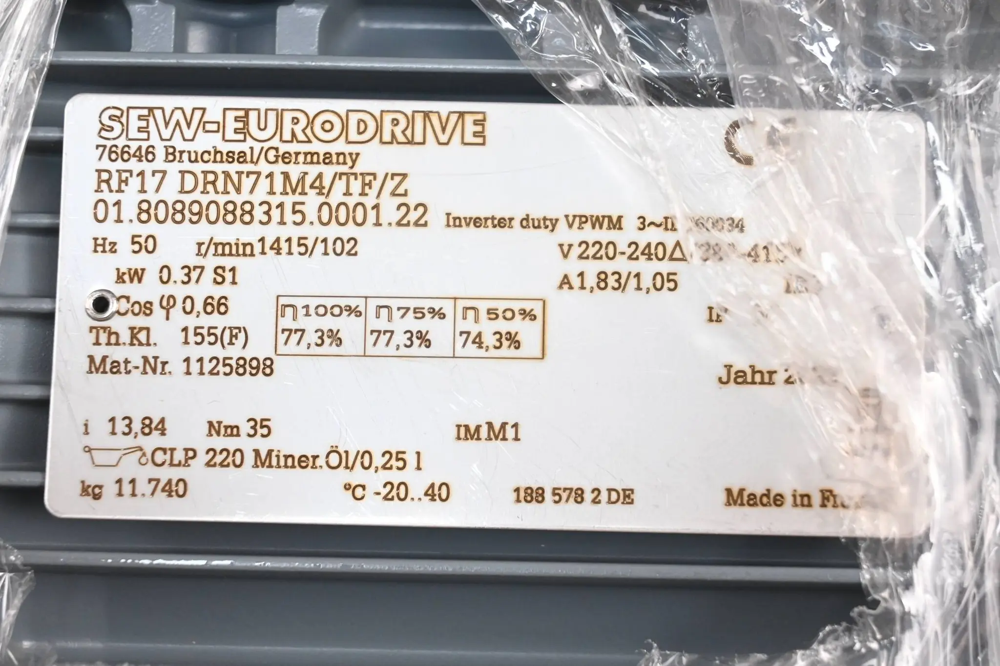 Produktfoto 1 von SEW Eurodrive Getriebemotor RF17 DRN71M4/TF/Z ( RF17DRN71M4/TF/Z )