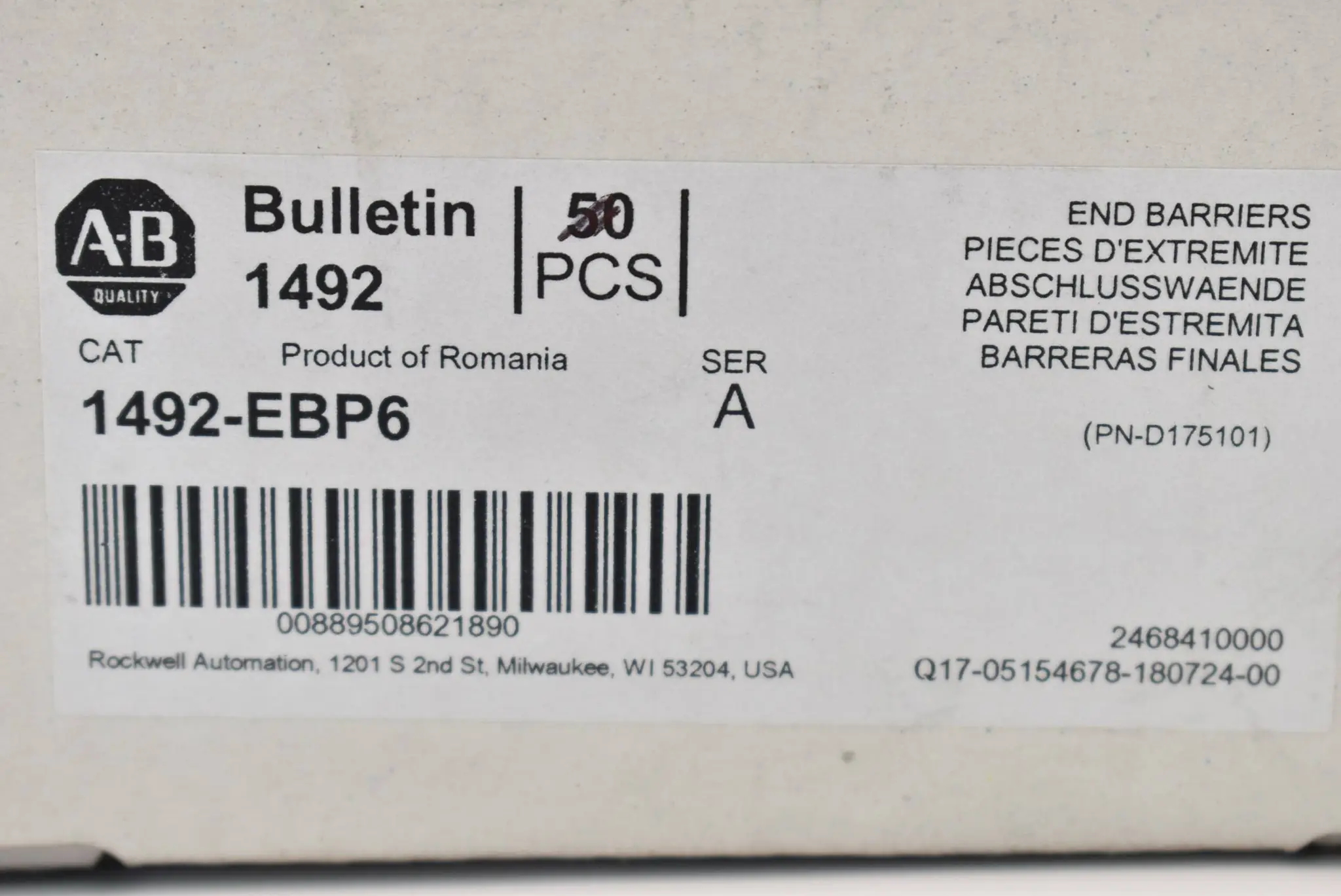 Produktfoto 1 von Allen-Bradley Endbarriere Terminal Block 1492-EBP6 30 Stück