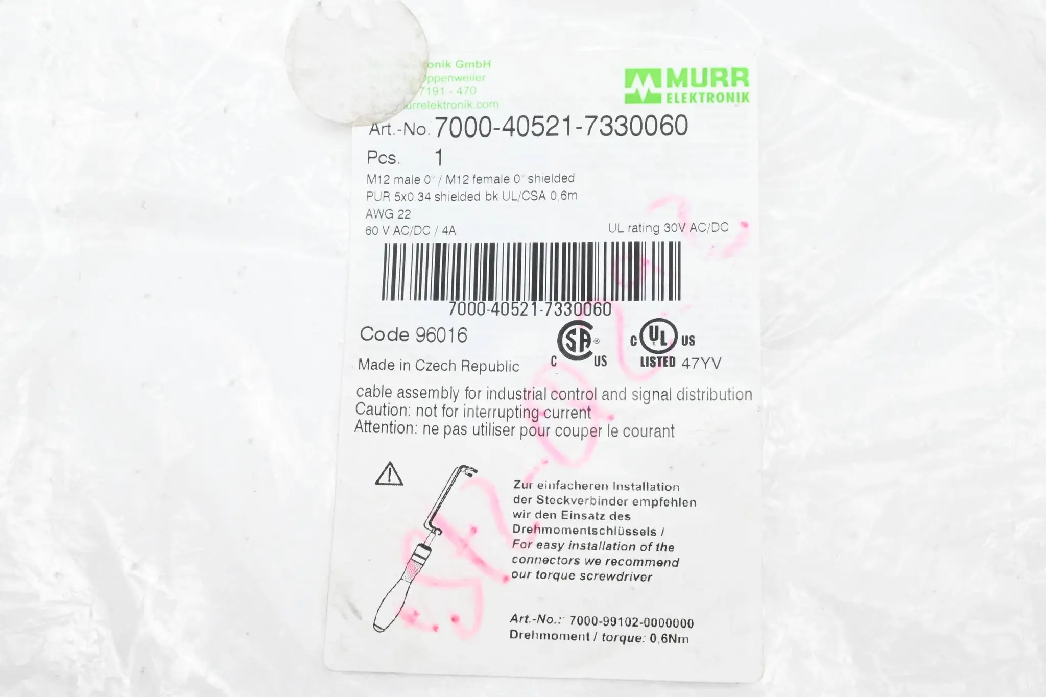 Produktfoto 1 von Murr Elektronik Verbindungskabel 7000-40521-7330060 ( 96016 )
