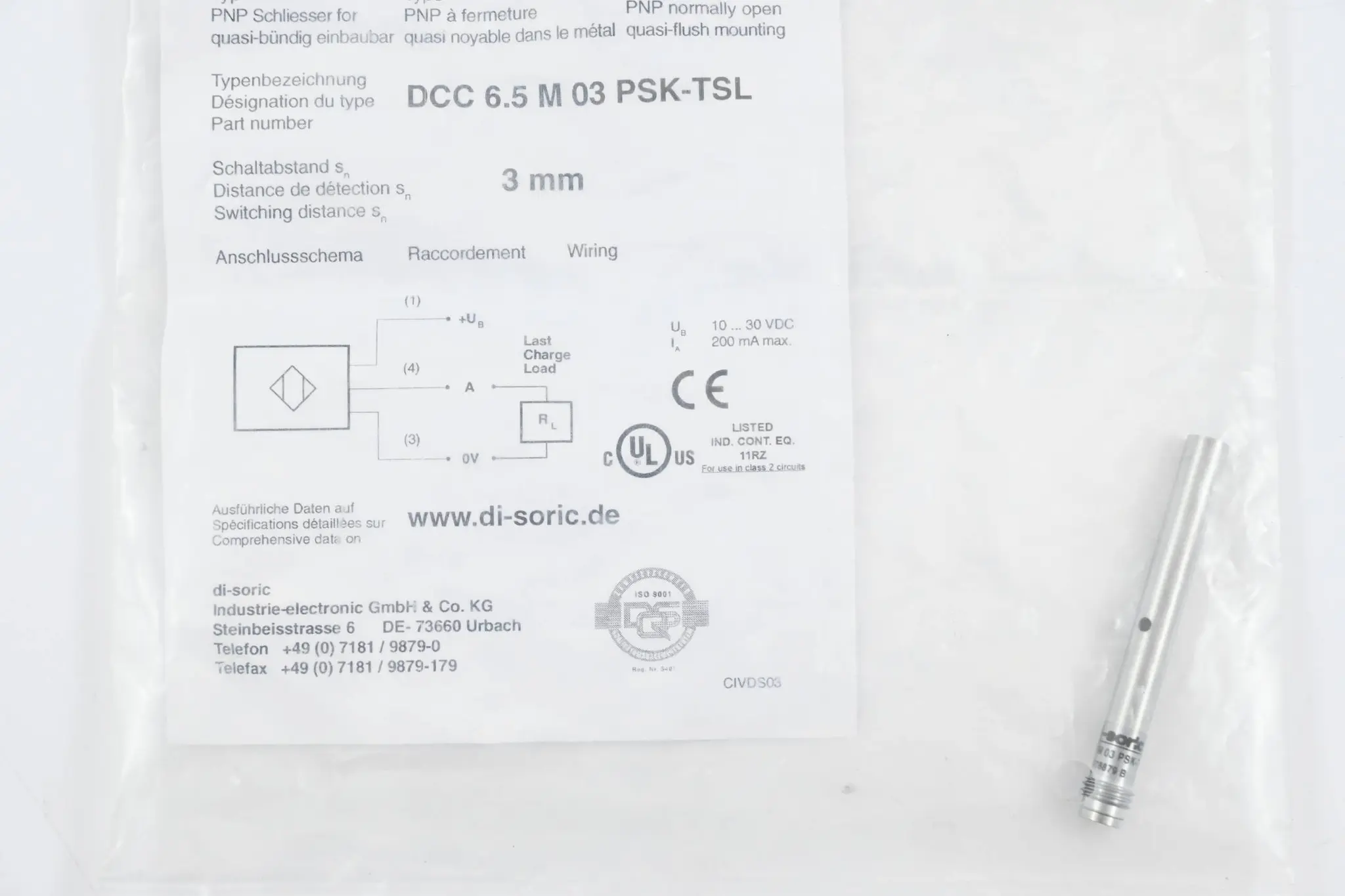 Produktfoto 1 von di-soric induktiver Näherungsschalter DCC 6.5 M03 PSK-TSL