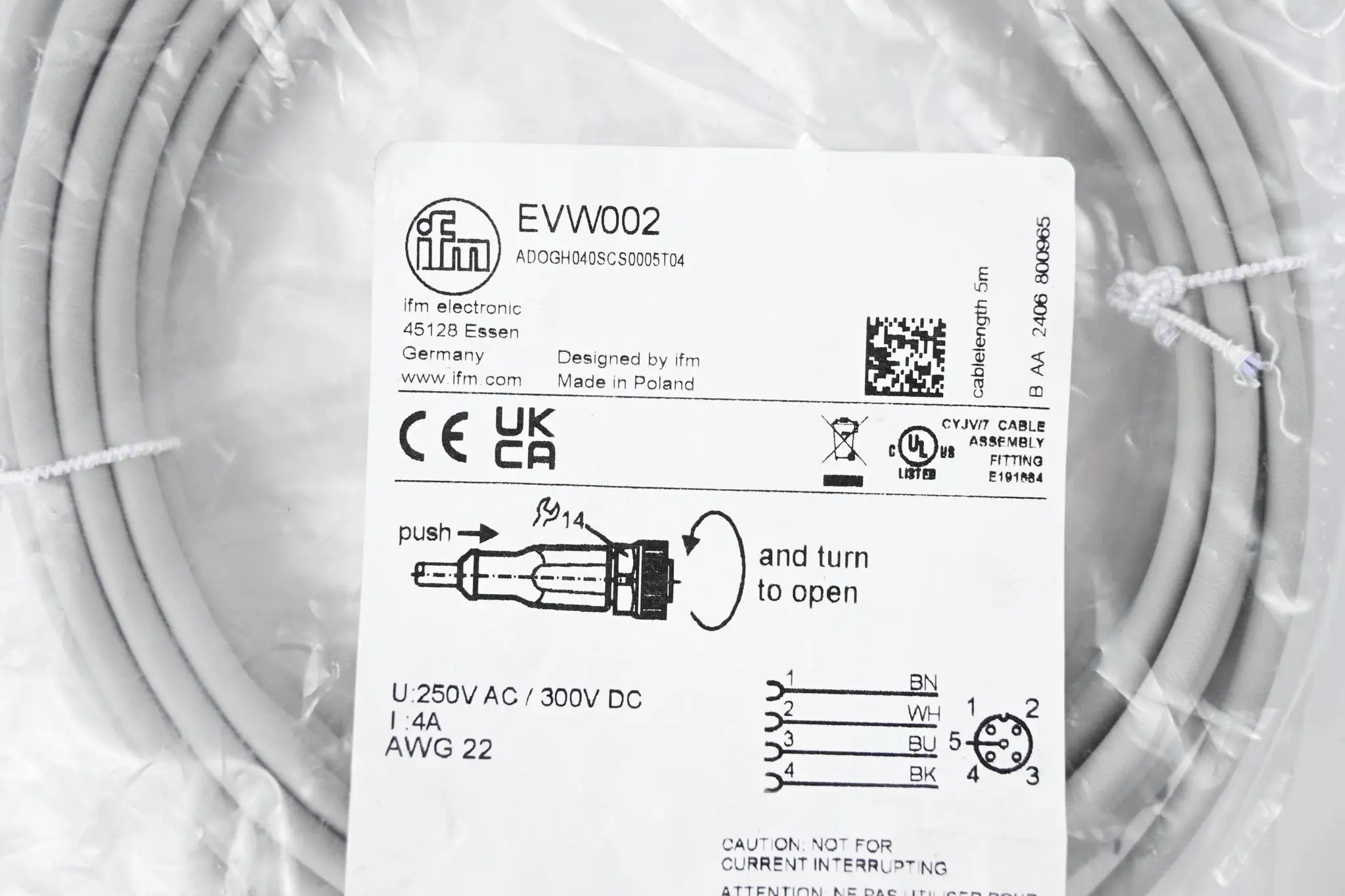 Produktfoto 1 von Ifm Electronic Anschlusskabel EVW002 ( ADOGH040SCS0005T04 )